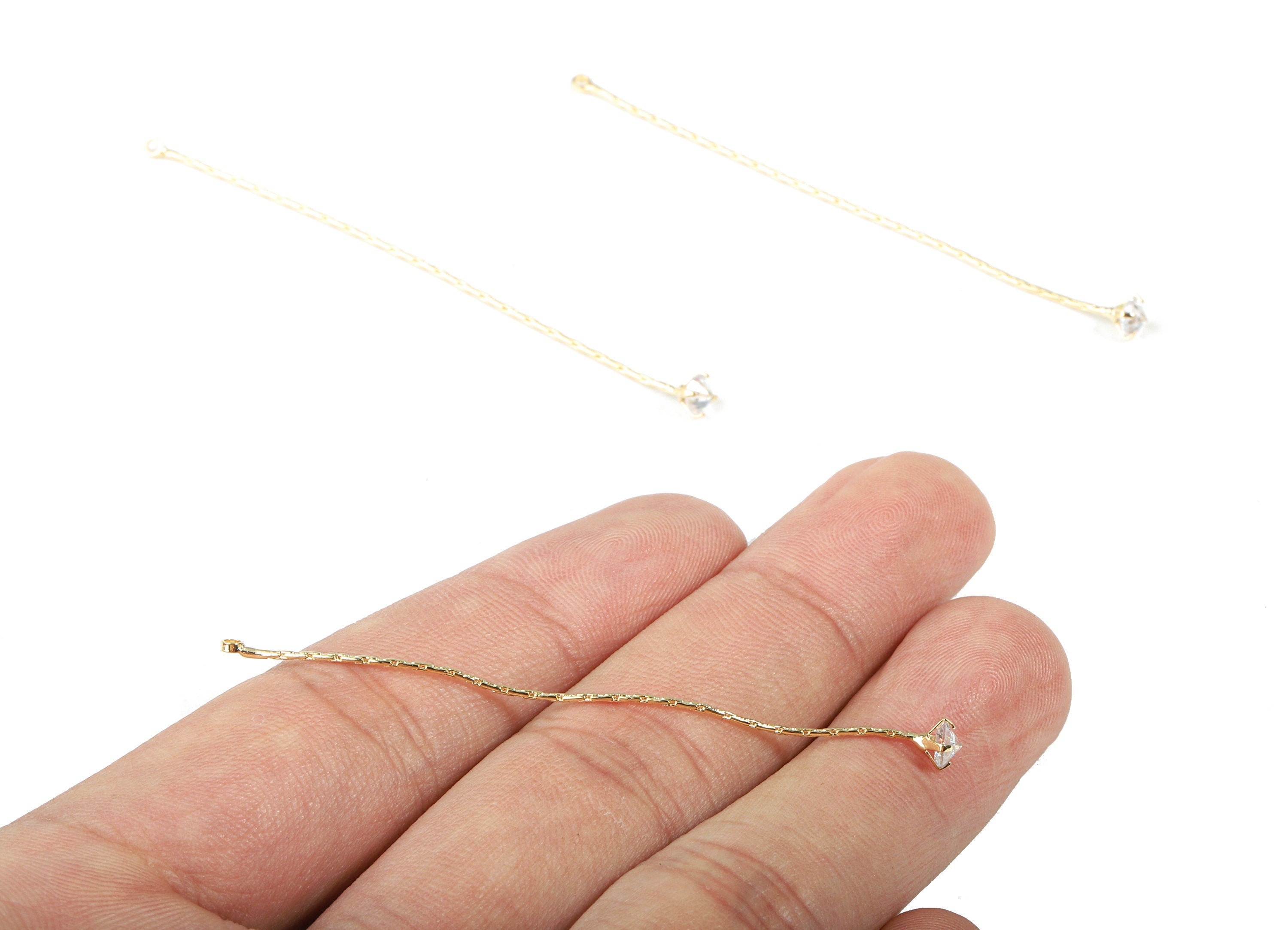 Brass Snake Chain Charms With Glass - Brass Snake Chain Earring Pendant - 18k Real Gold Plating Brass - 65x3.97x3.62mm - RGP2300 - DOMEDBAZAAR
