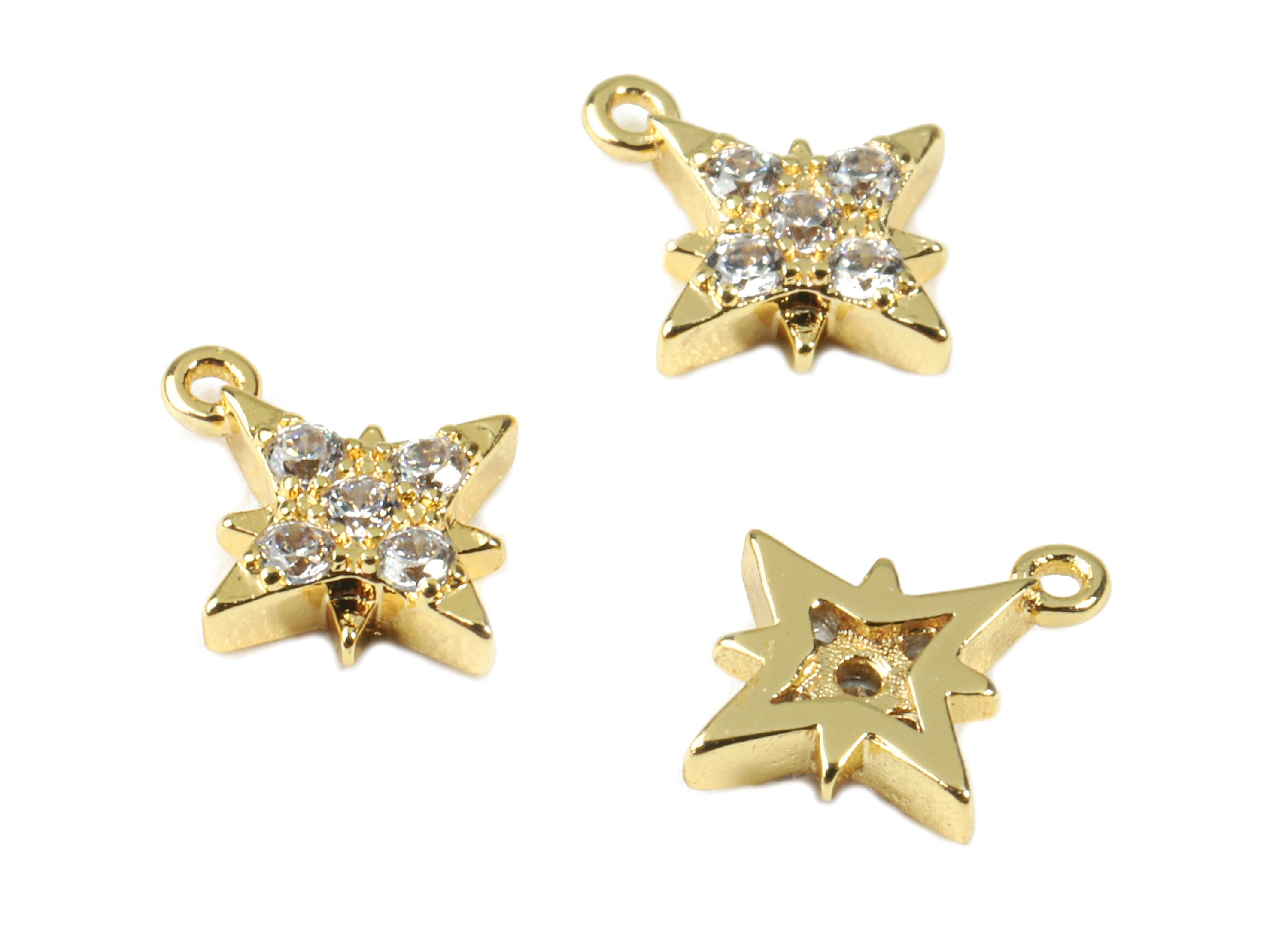 Brass Mini Star Earring Charms With Glass - Brass Mini Star Earring Bracelet - 18k Real Gold Plating Brass - 9.4x7.7x1.97mm - RGP2283 - DOMEDBAZAAR