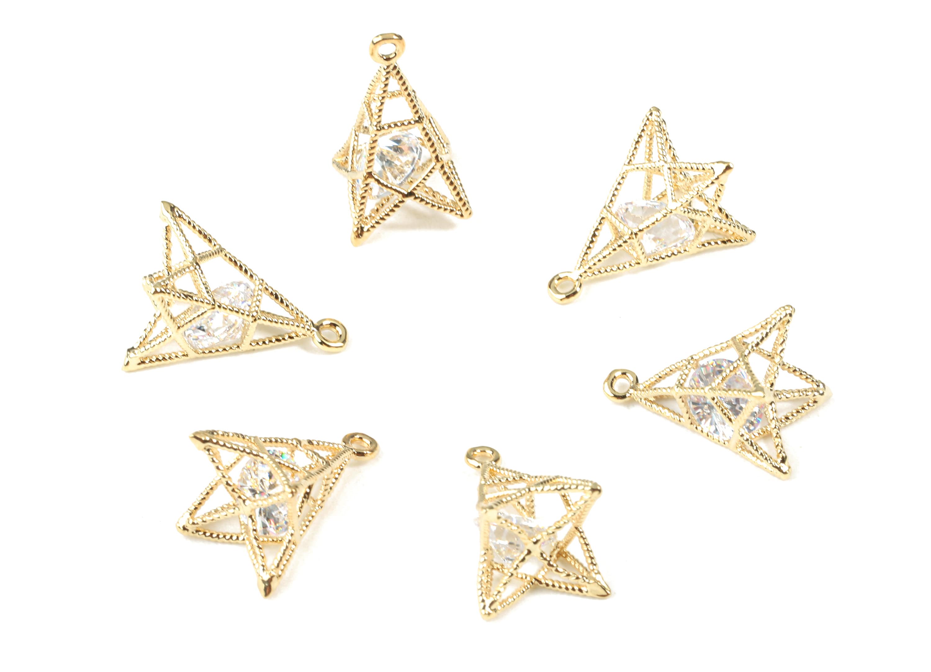 Brass Wire Mini Pyramid Earring Charm With Glass - Brass Wire Mini Pyramid Pendant - 18k Real Gold Plating Brass - 15.98x9.1x0.8mm - RGP2285 - DOMEDBAZAAR