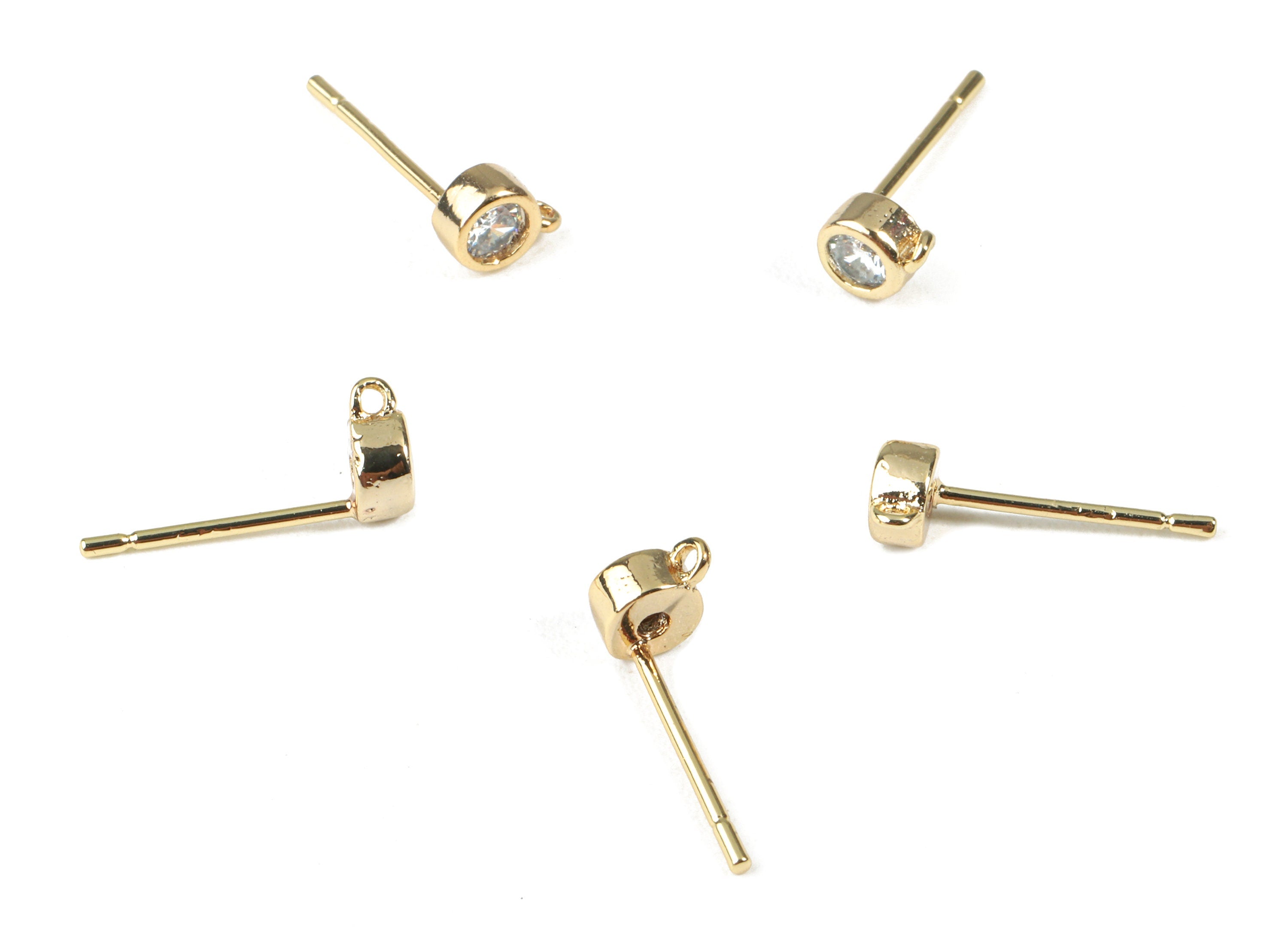 Brass Round Earring Stud with Glass - Brass Round Earring Post With Loop - 18k Real Gold Plating Brass - 5.86x4.39x2.8mm - RGP2273 - DOMEDBAZAAR