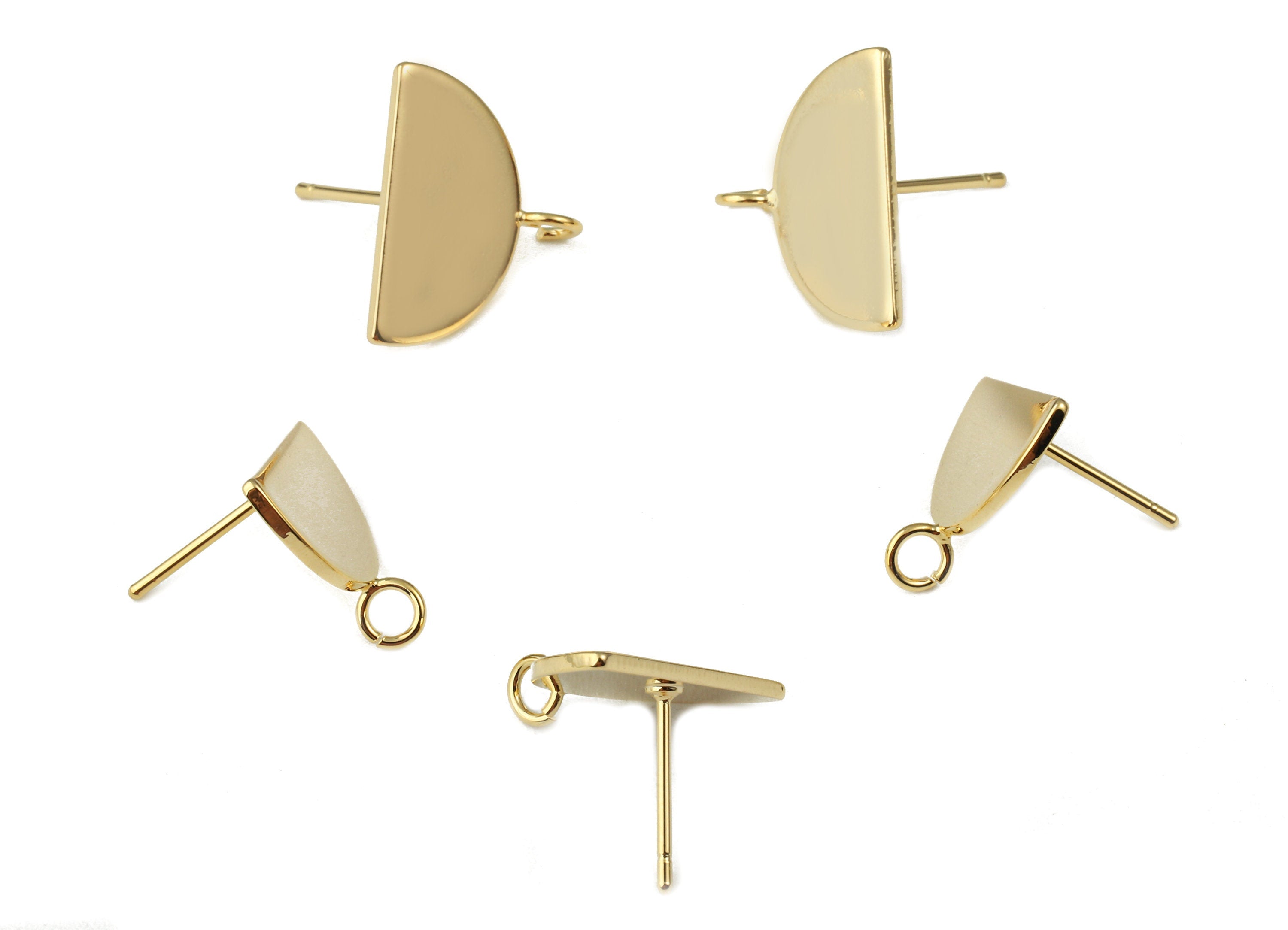 Brass Half Moon Earrings Post With Loops - Brass Semicircle Earrings stud - 18k Real Gold Plating Brass - 16.13x13.15x1.08mm - RGP2276 - DOMEDBAZAAR