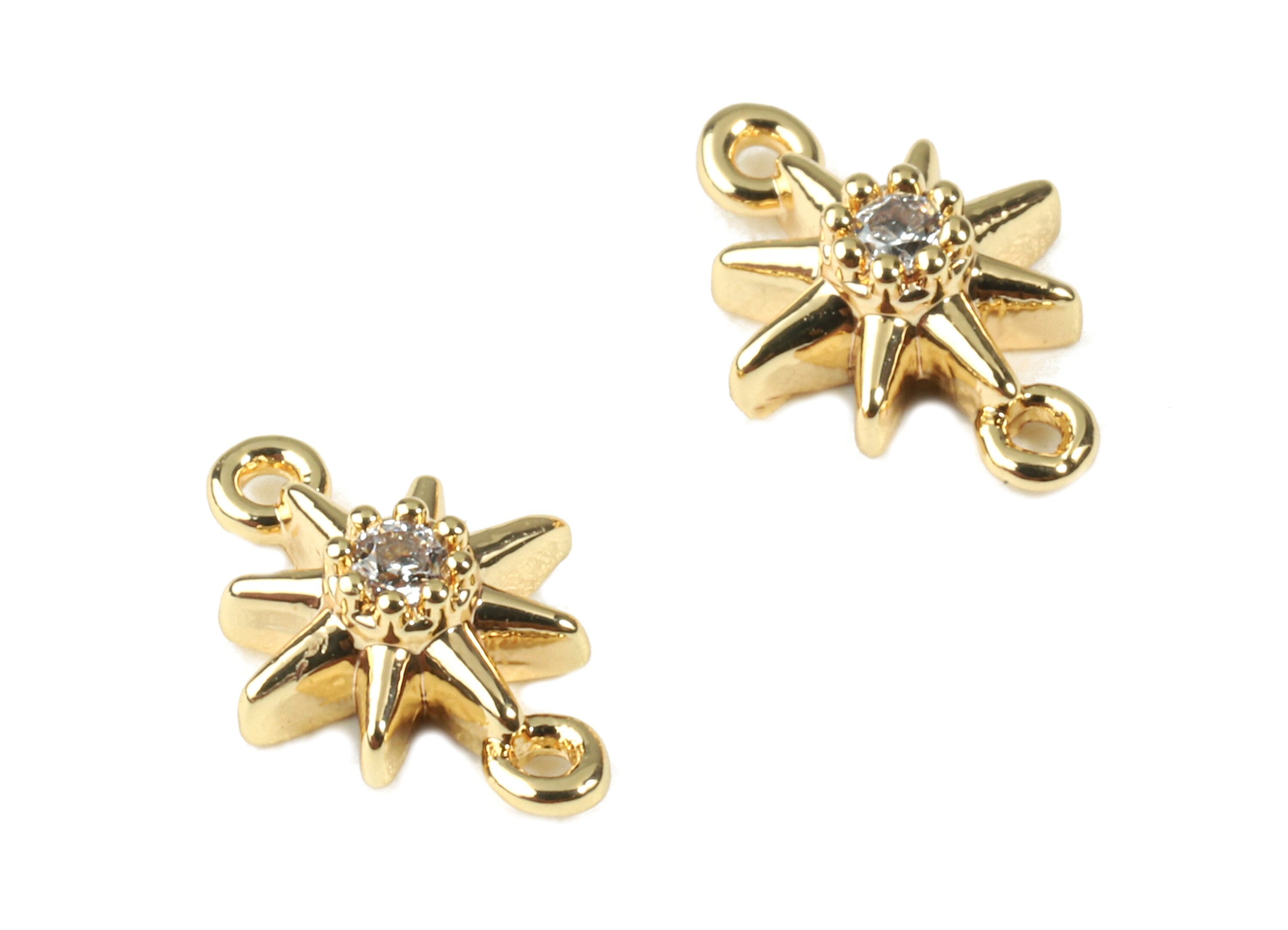 Brass Mini Sun Connector With Glass - Brass Mini Sun Earring Bracelet Connector - 18k Real Gold Plating Brass - 10.55x7.39x3mm - RGP2279 - DOMEDBAZAAR