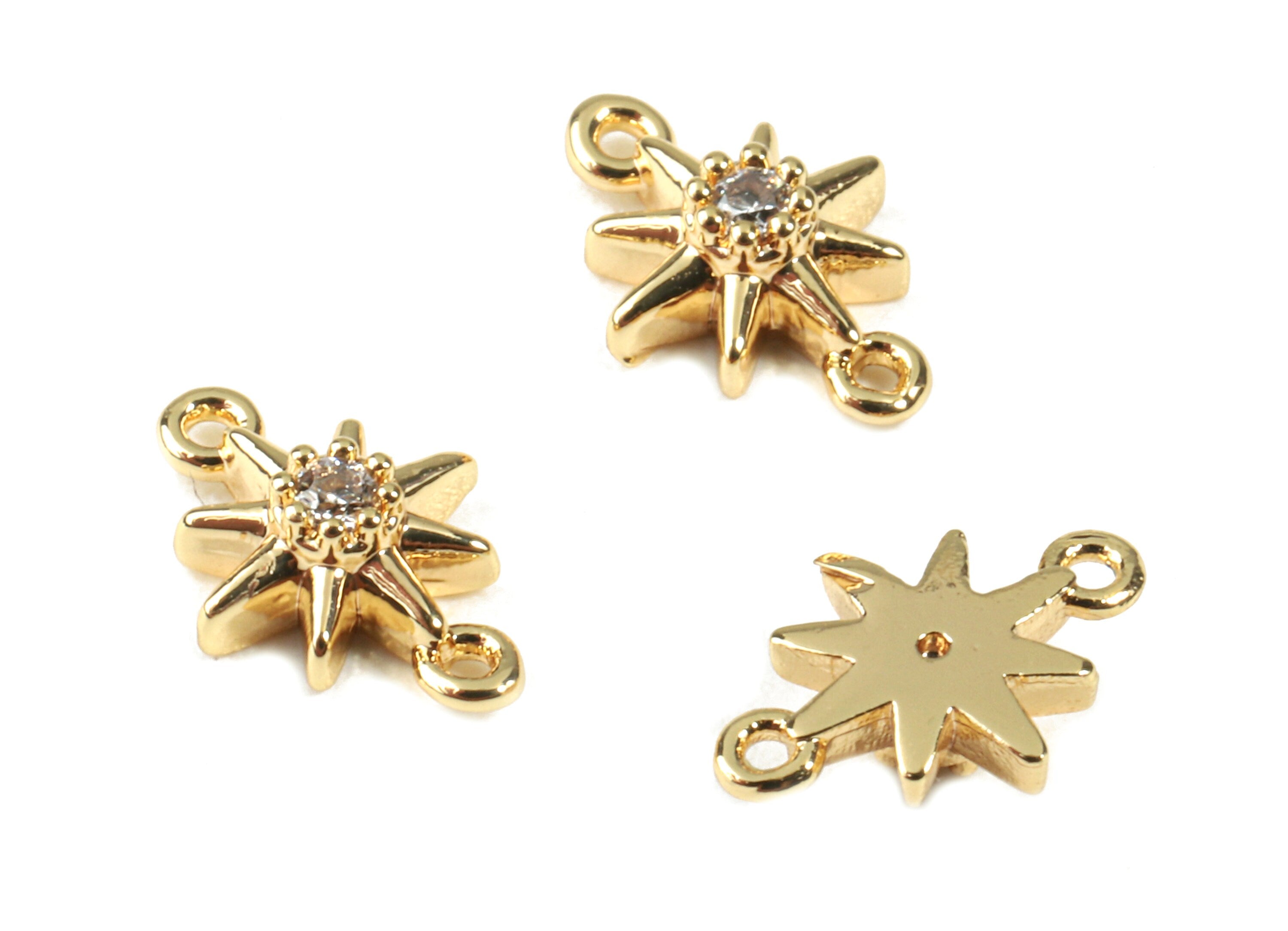 Brass Mini Sun Connector With Glass - Brass Mini Sun Earring Bracelet Connector - 18k Real Gold Plating Brass - 10.55x7.39x3mm - RGP2279 - DOMEDBAZAAR