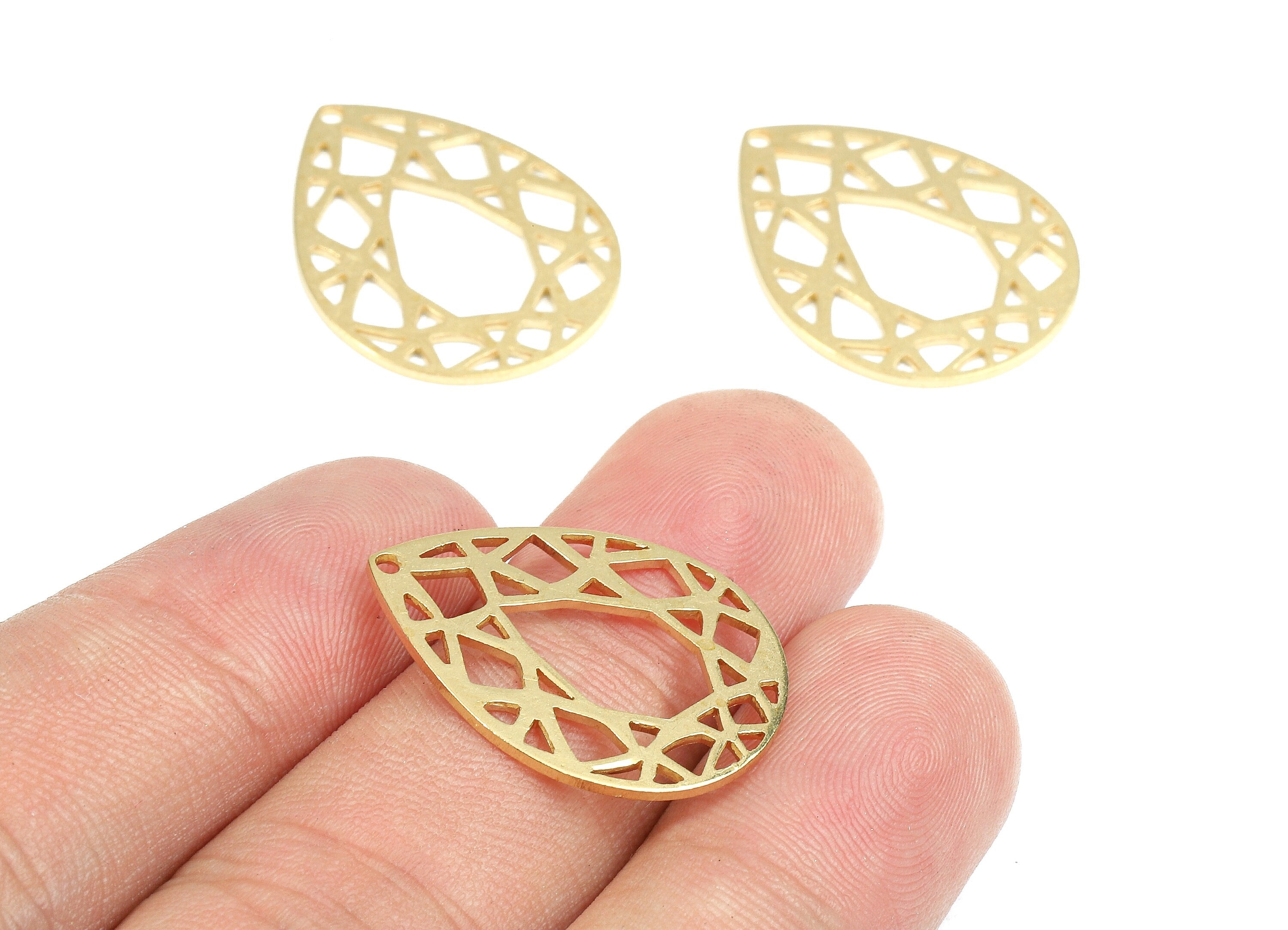 Brass Drop Charms - Raw Brass Hollow Drop Earrings and Pendant - Brass Drop Necklace - Jewelry Supplies - 24.46x19.19x1.09mm - PP2665 - DOMEDBAZAAR