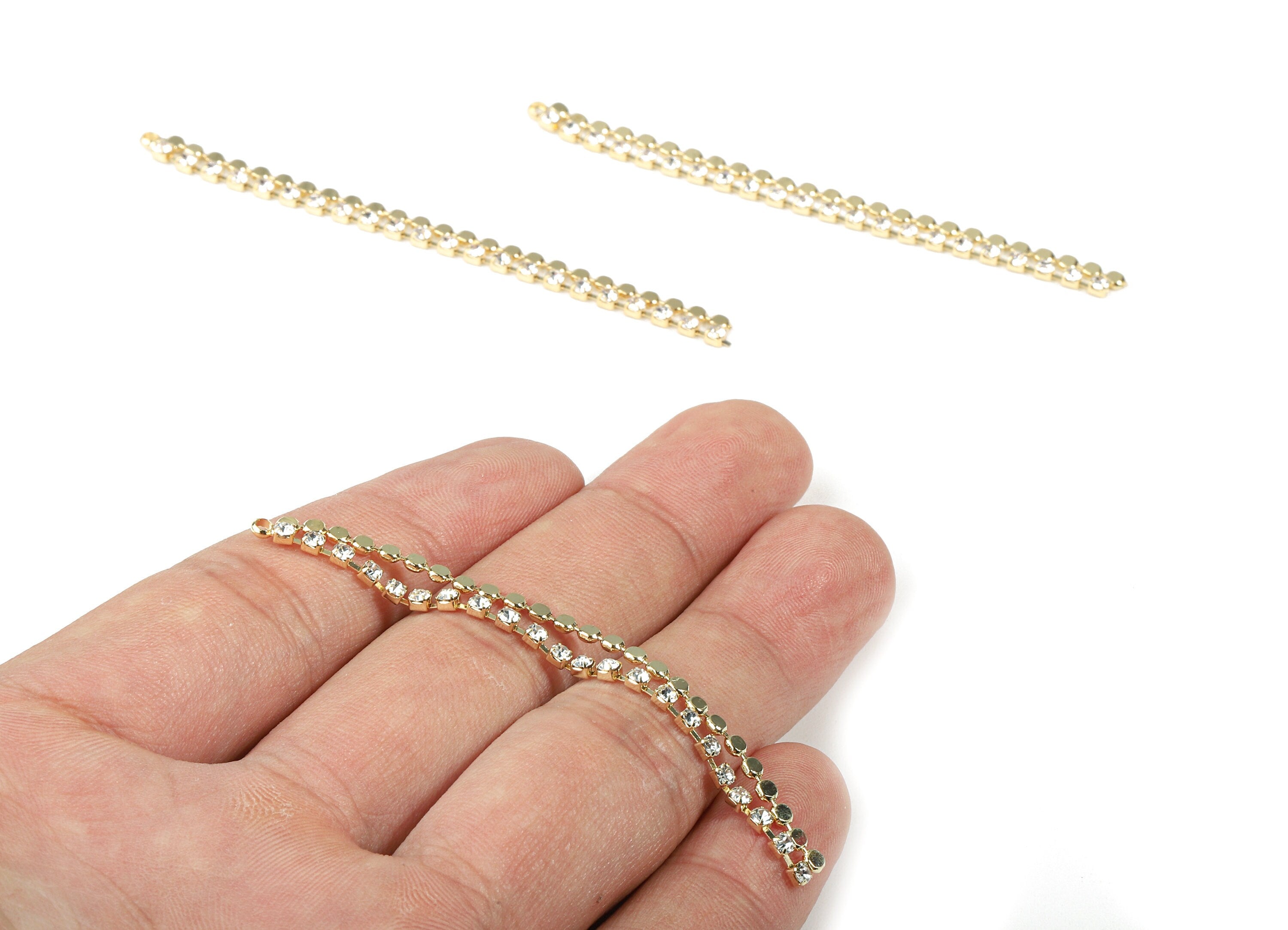 Brass Tassel Rhinestone Round Chain Charms - Brass Rhinestone Round Chain Pendant - 18k Real Gold Plating Brass - 70.1x4.33x1.98mm - RGP2295 - DOMEDBAZAAR
