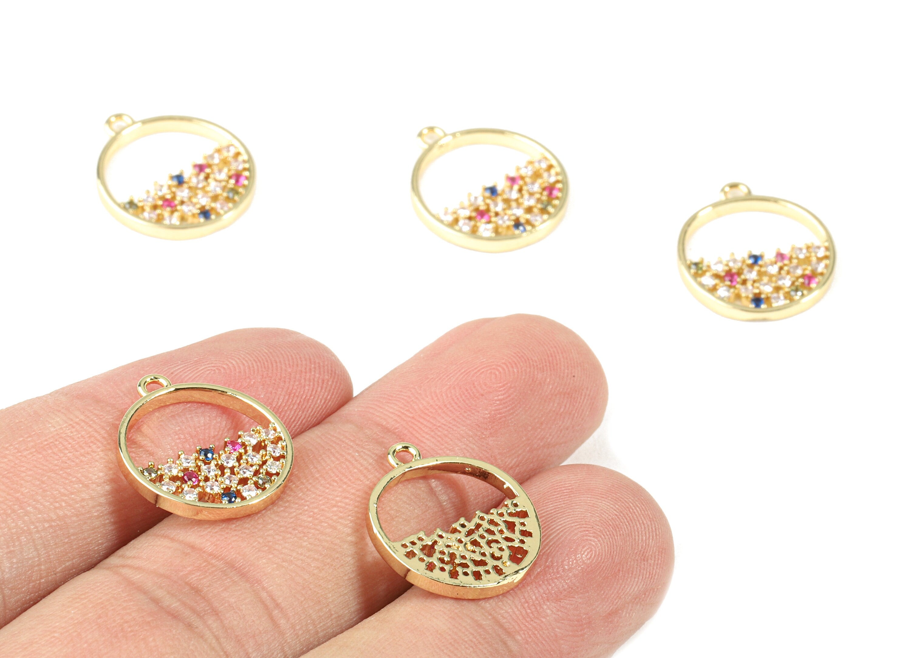 Brass Round Charms With Glass Beads - Brass Round Bracelet - 18k Real Gold Plating Brass - Jewelry Supplies - 16.92x14.91x1.68mm - RGP2287 - DOMEDBAZAAR