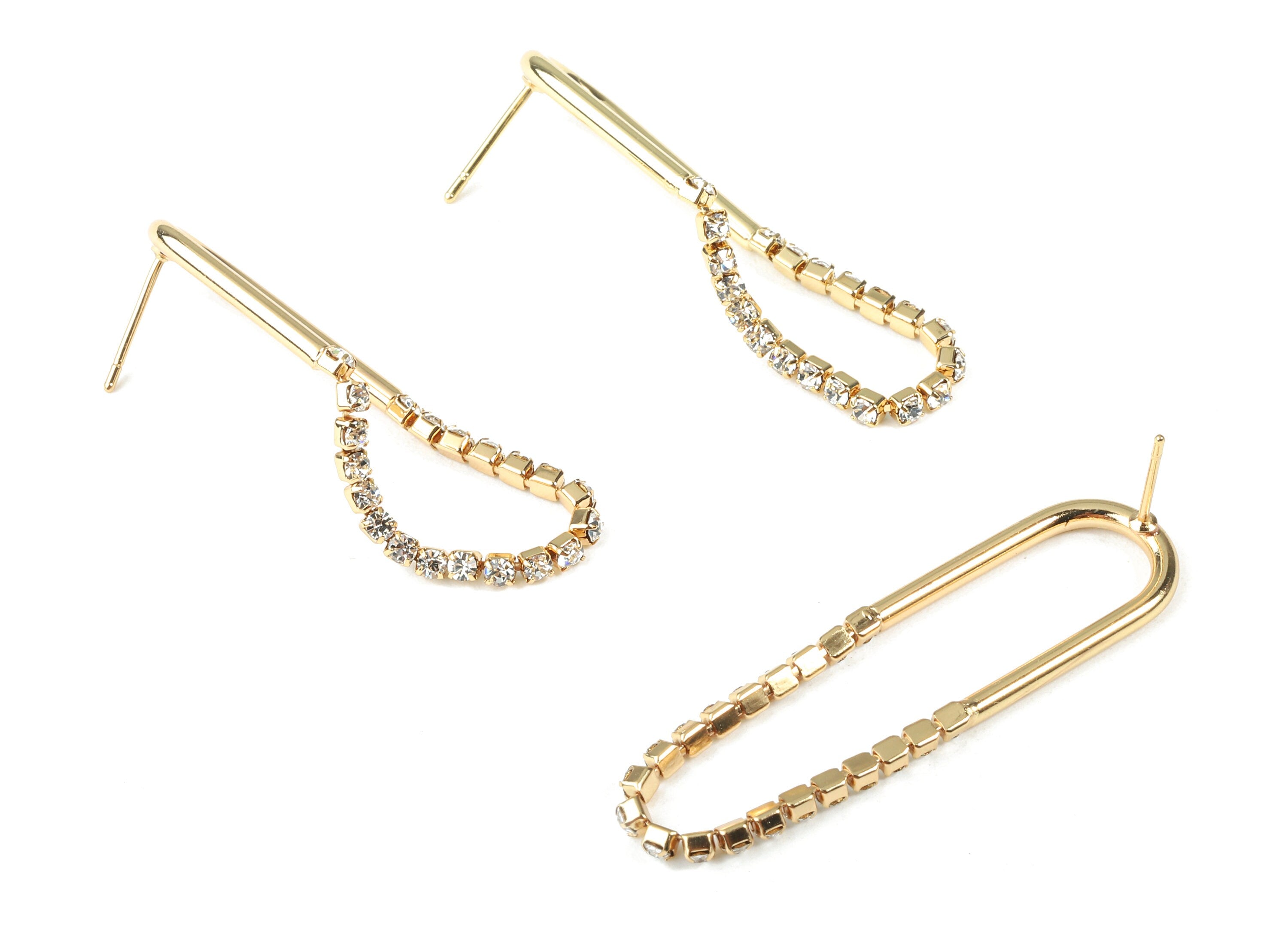 Brass U Rhinestone Earring Stud - Brass U Rhinestone Earring Post - 18k Real Gold Plating Brass - 44.73x12.5x2.02mm - RGP2294 - DOMEDBAZAAR