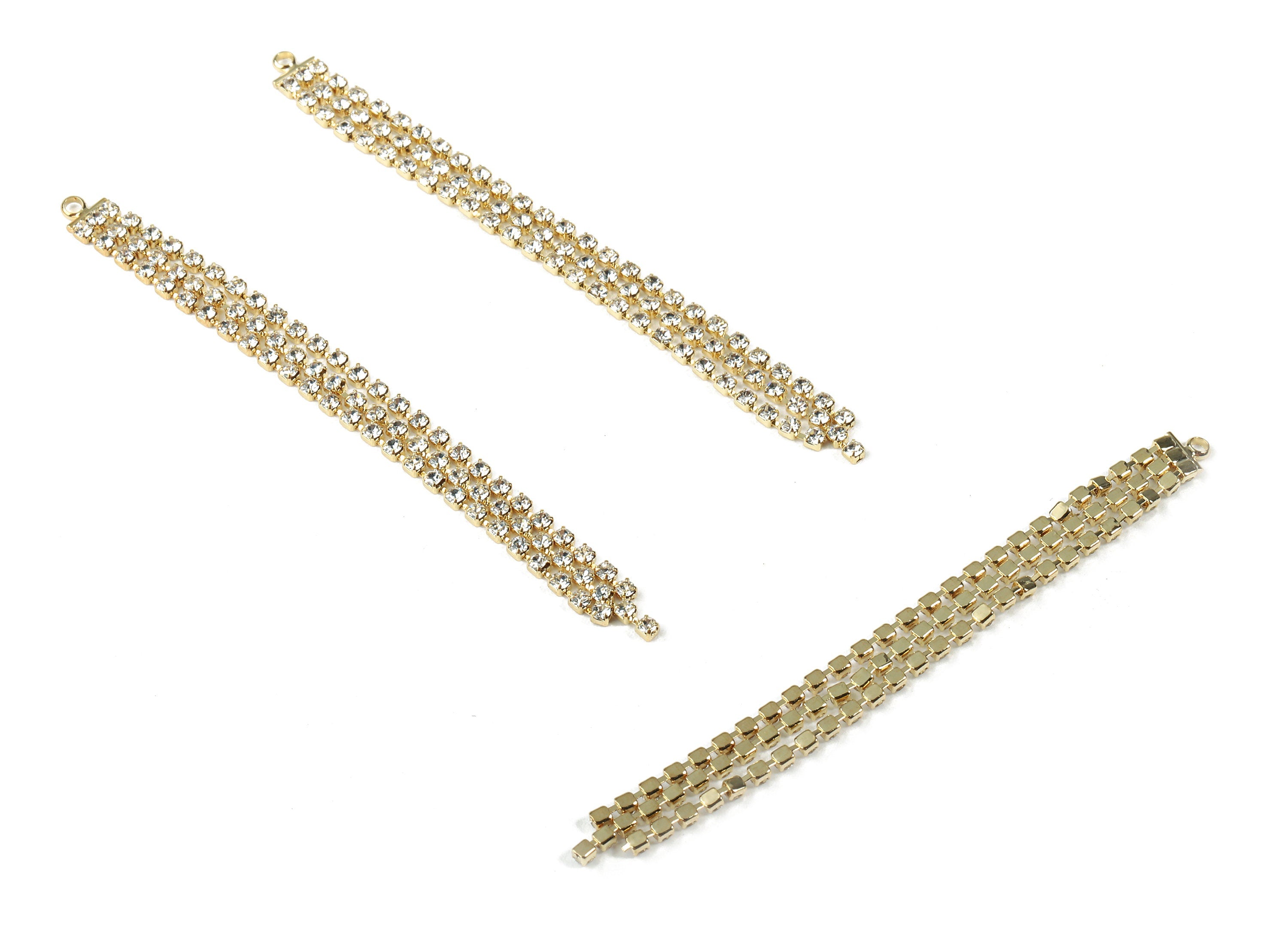 Brass Tassel Rhinestone Cup Chain Charms - Brass Rhinestone Cup Chain Pendant - 18k Real Gold Plating Brass - 89.48x6.08x2.13mm - RGP2289 - DOMEDBAZAAR