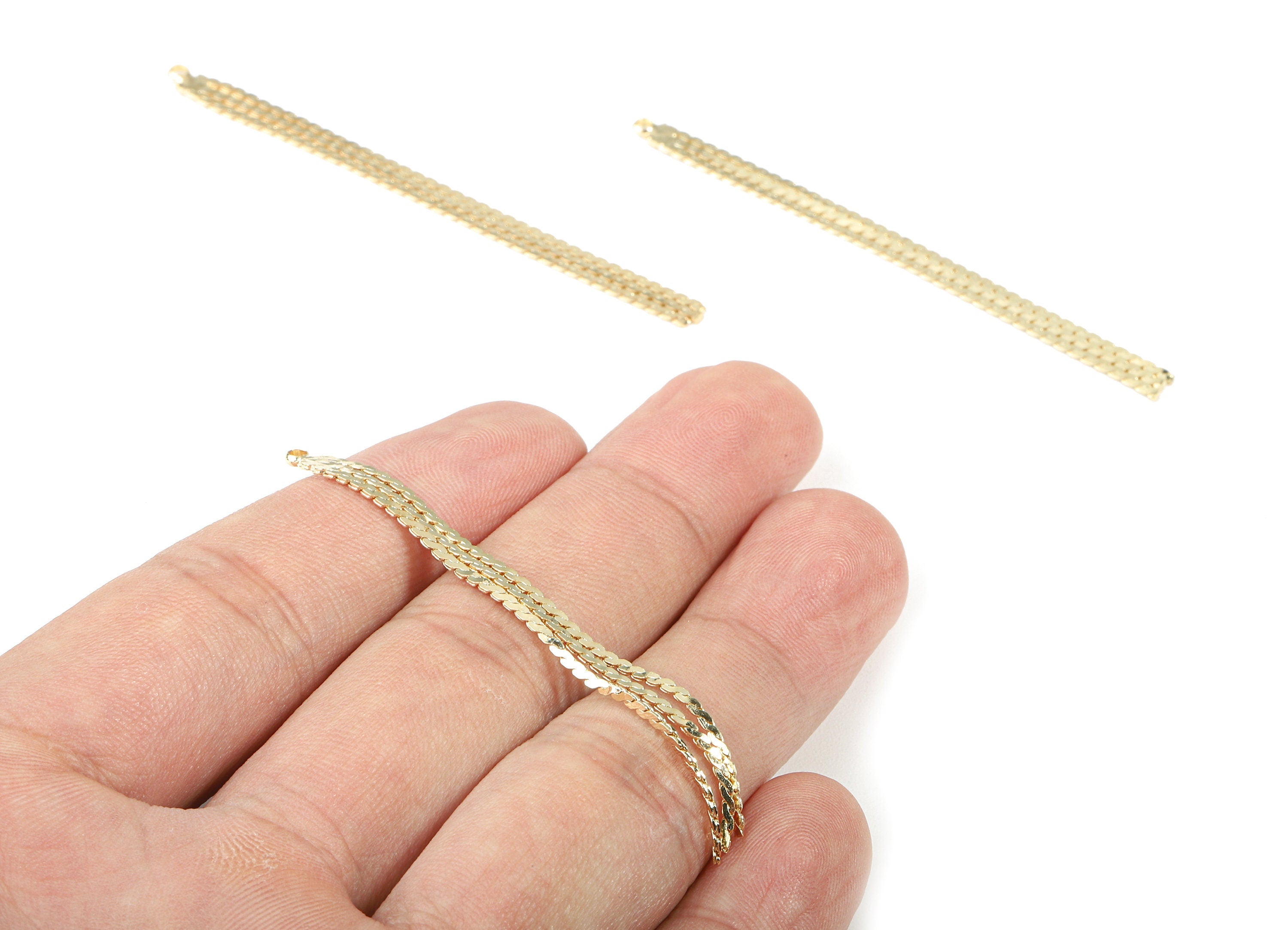 Brass Serpentine Chains Earring Charms - Brass Serpentine Chains Pendant - 18k Real Gold Plating Brass - 62x3.66x1.4mm - RGP2302 - DOMEDBAZAAR