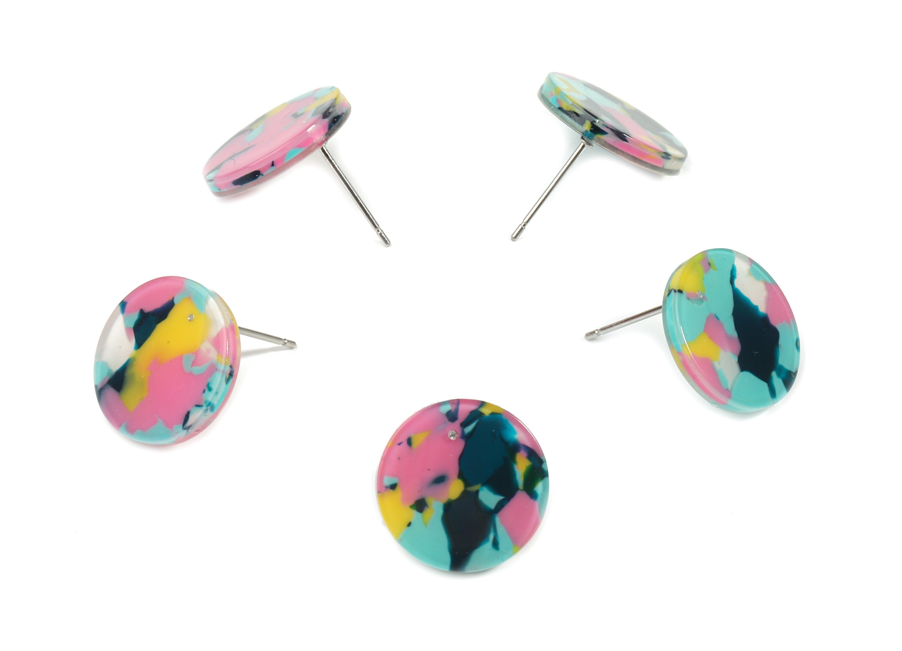 Acetate Mini Round Earring Stud - Circle Earring Post - Earring Post - Jewelry Supplies - Color Code: A111- 15.06x15.06x2.27mm - AC1812-A111 - DOMEDBAZAAR
