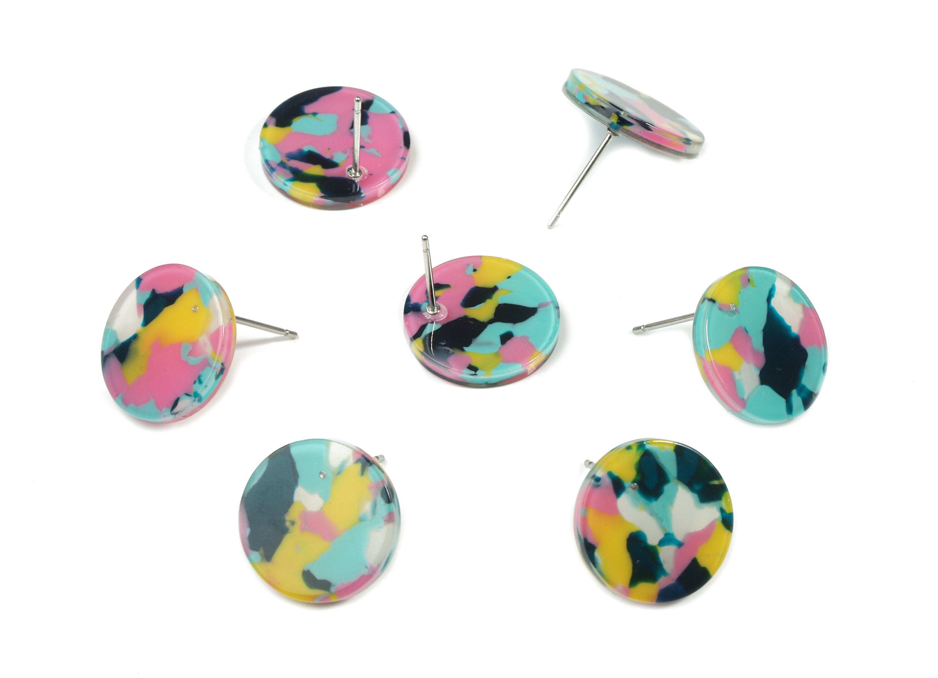 Acetate Mini Round Earring Stud - Circle Earring Post - Earring Post - Jewelry Supplies - Color Code: A111- 15.06x15.06x2.27mm - AC1812-A111 - DOMEDBAZAAR