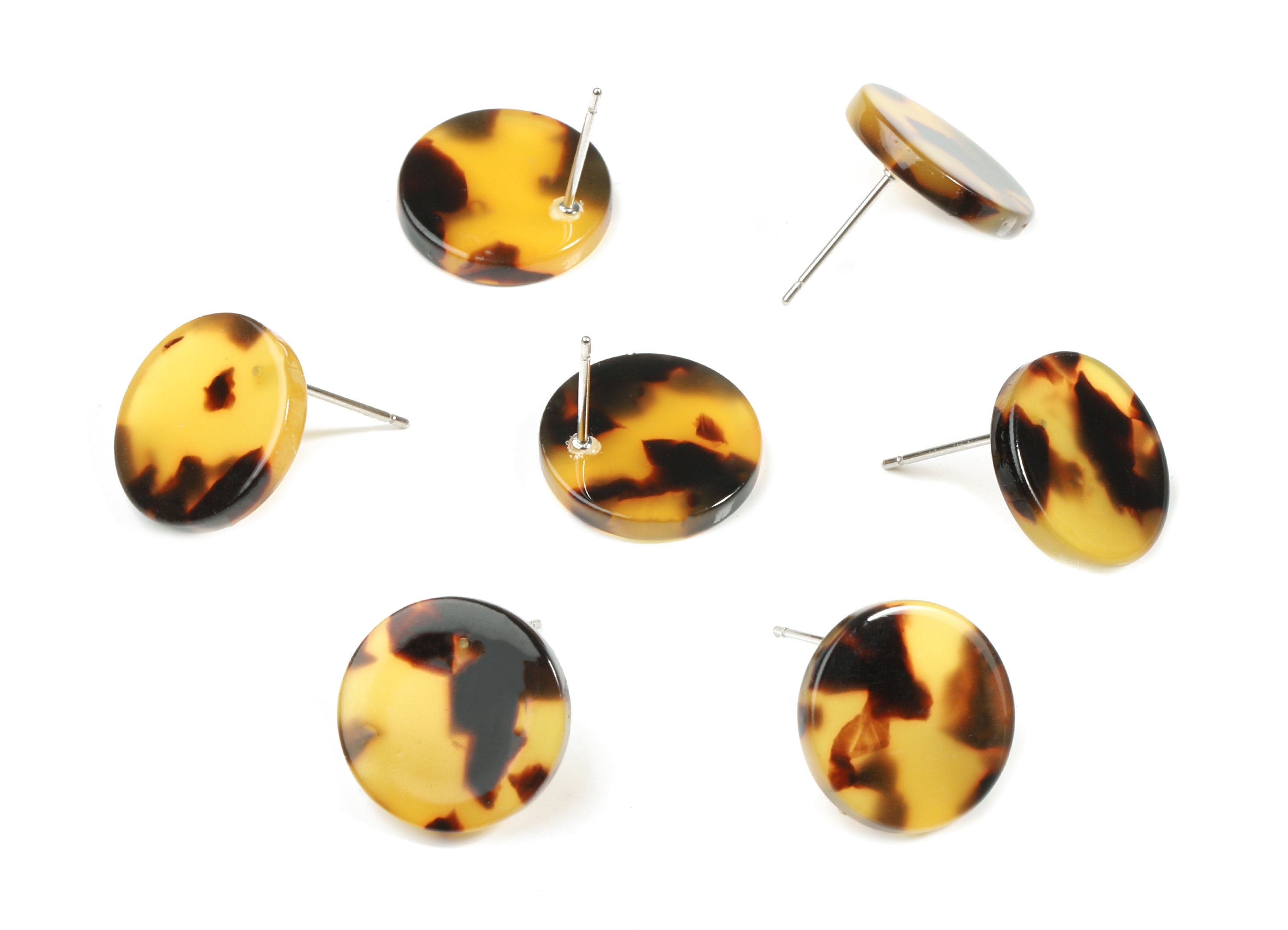 Acetate Mini Round Earring Stud - Circle Earring Post - tortoise shell - Earring Post - Color Code: A02 - 14.7x14.7x2.5mm - AC1812-A02 - DOMEDBAZAAR