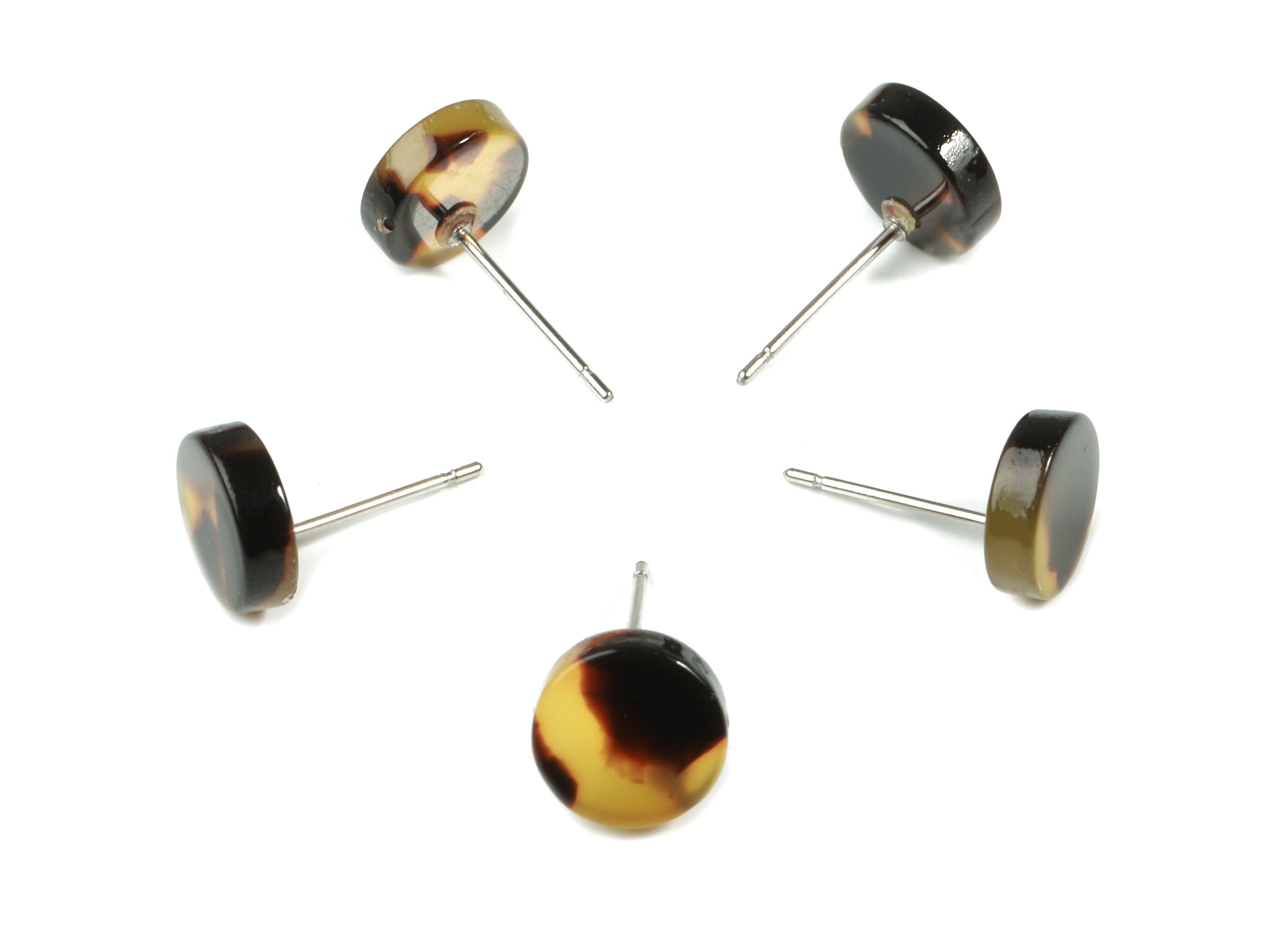 Acetate Mini Round Earring Stud - Circle Earring Post - tortoise shell - Jewelry Supplies - Color Code: A02 - 8.64x8.64x2.6mm - AC1715-A02 - DOMEDBAZAAR