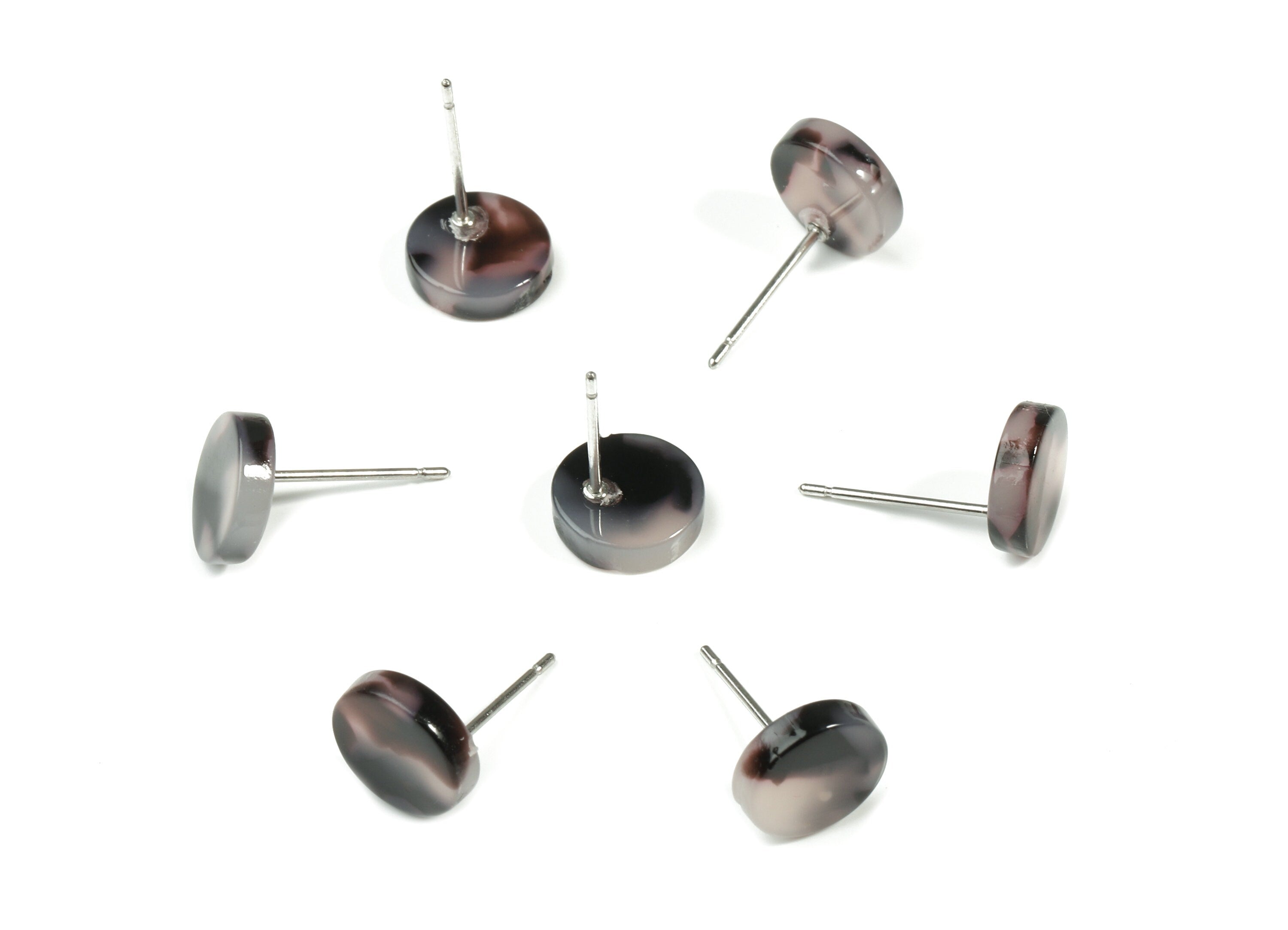 Acetate Mini Round Earring Stud - Circle Earring Post - Blond Tortoise Shell - Earring Post - Color Code: A06 - 8.61x8.61x2.5mm - AC1715-A06 - DOMEDBAZAAR