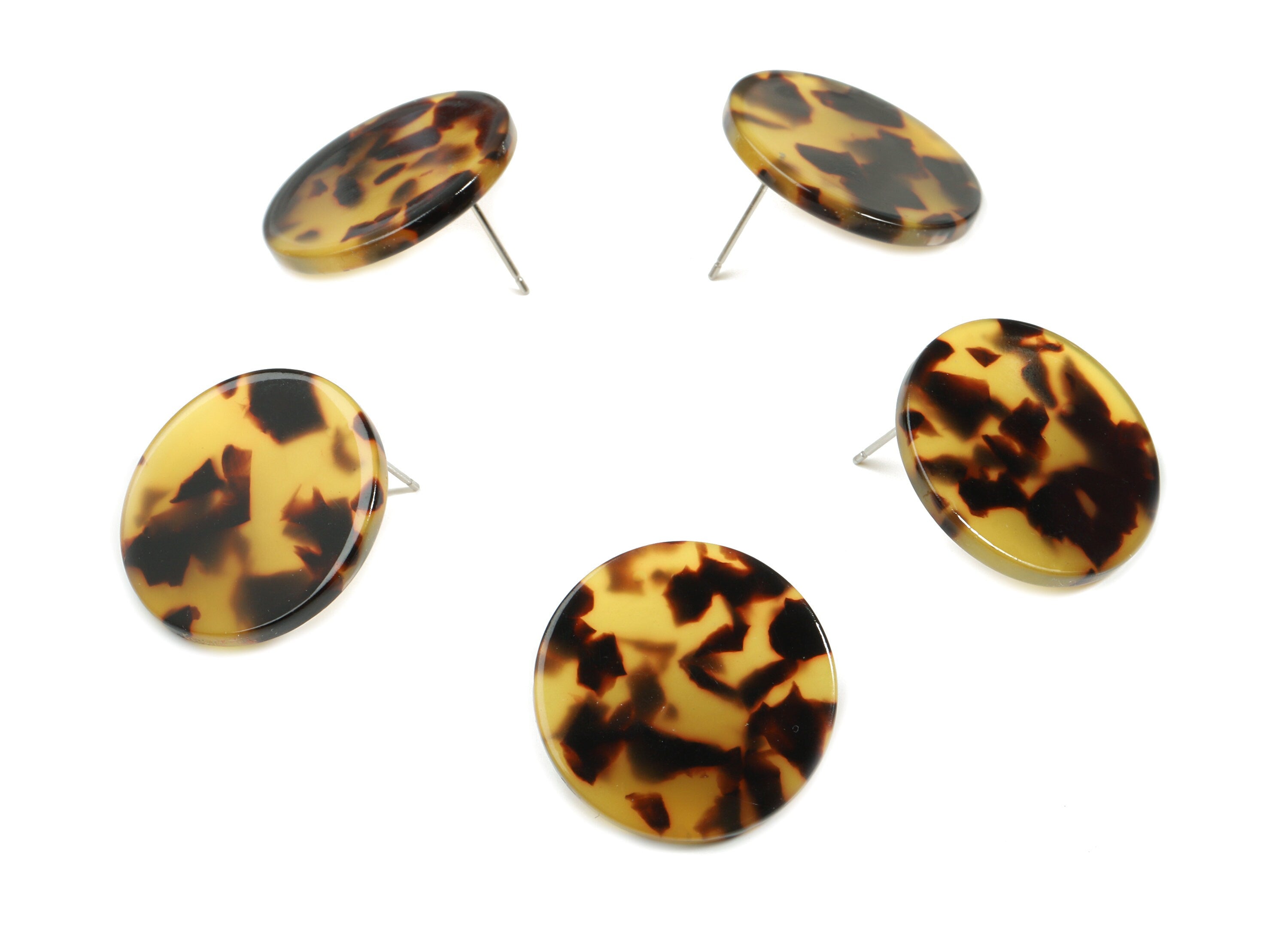 Acetate Round Earring Stud - Circle Earring Post - tortoise shell - Jewelry Supplies - Color Code: A02 - 24.74x24.74x2.53mm - AC1813-A02 - DOMEDBAZAAR
