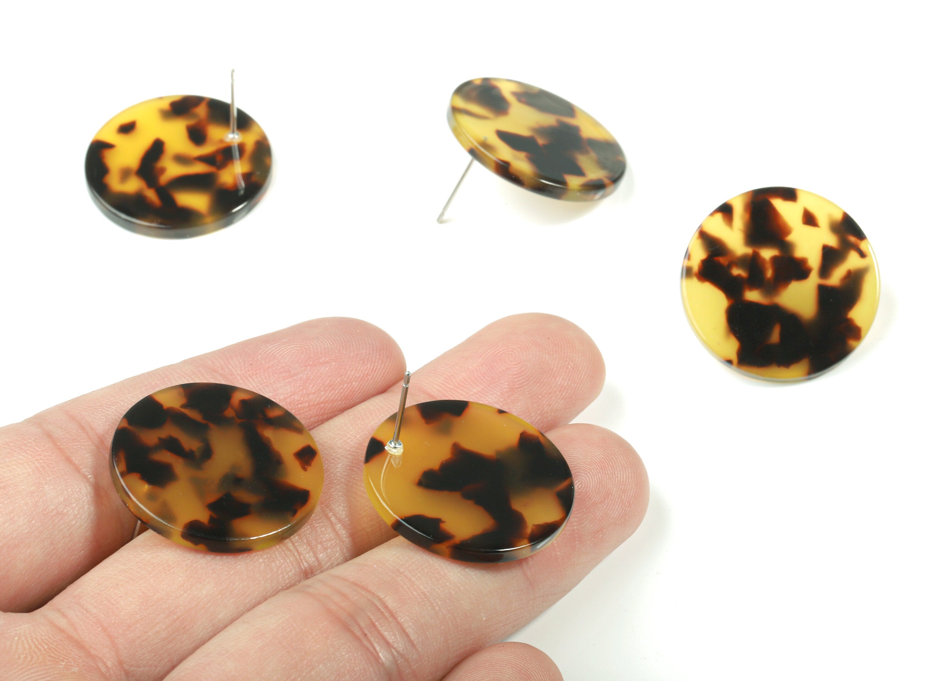 Acetate Round Earring Stud - Circle Earring Post - tortoise shell - Jewelry Supplies - Color Code: A02 - 24.74x24.74x2.53mm - AC1813-A02 - DOMEDBAZAAR