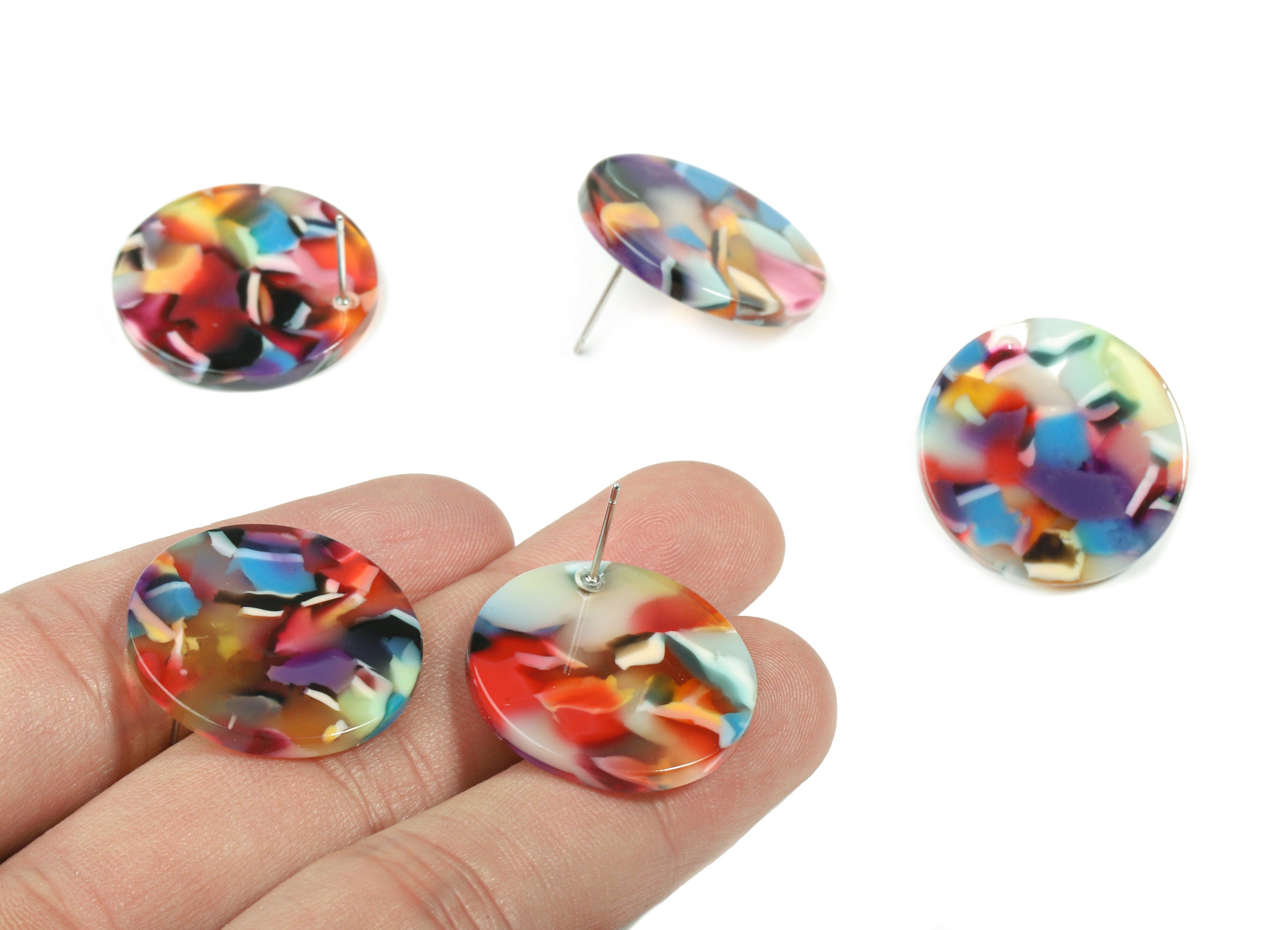 Acetate Round Earring St ud- Circle Earring Post - Earring Post - Jewelry Supplies - Color Code: A21- 24.78x24.78x2.63mm - AC1813-A21 - DOMEDBAZAAR