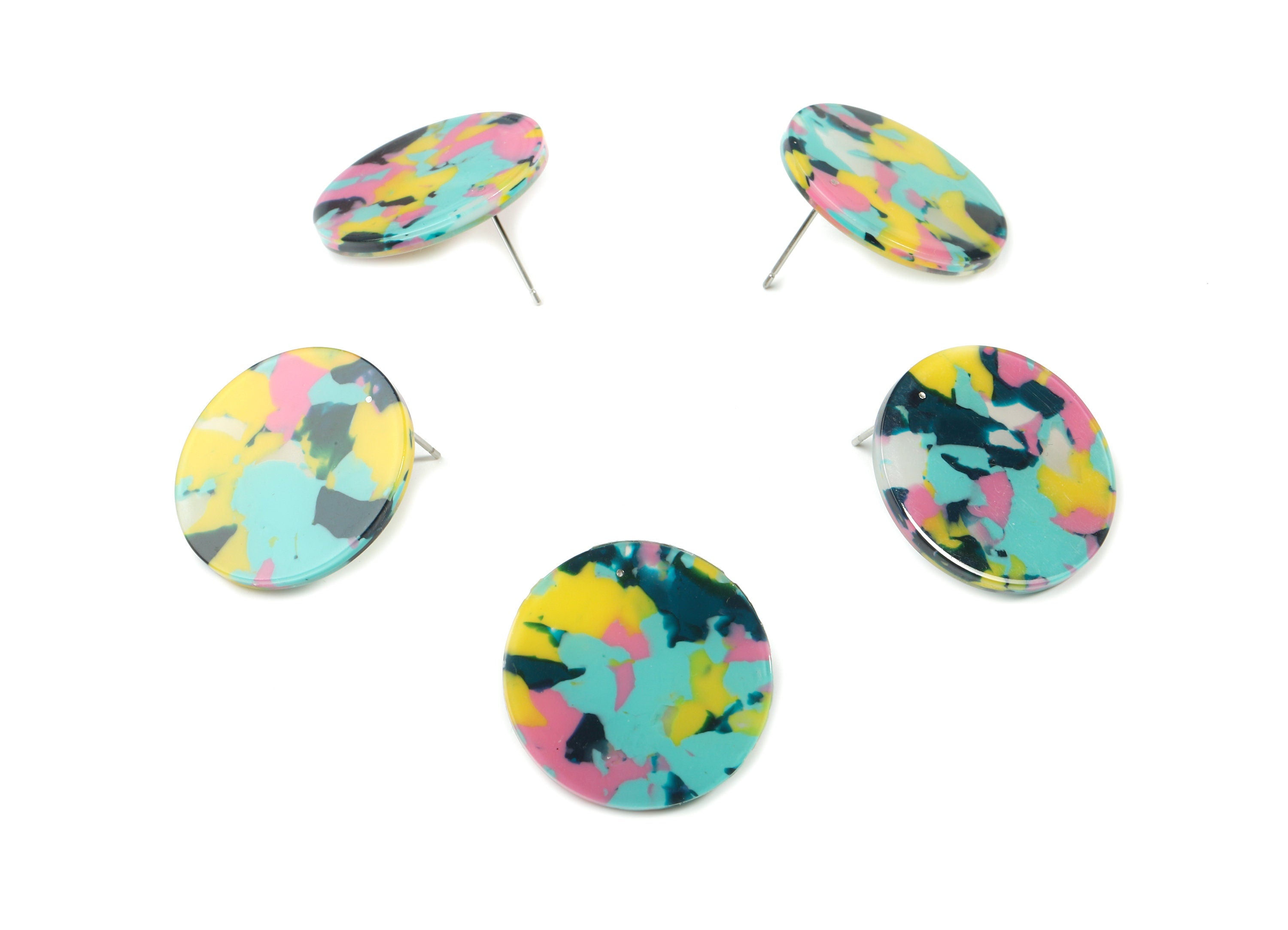 Acetate Round Earring Stud - Circle Earring Post - Earring Post - Jewelry Supplies - Color Code: A111 - 25.05x25.05x2.3mm - AC1813-A111 - DOMEDBAZAAR