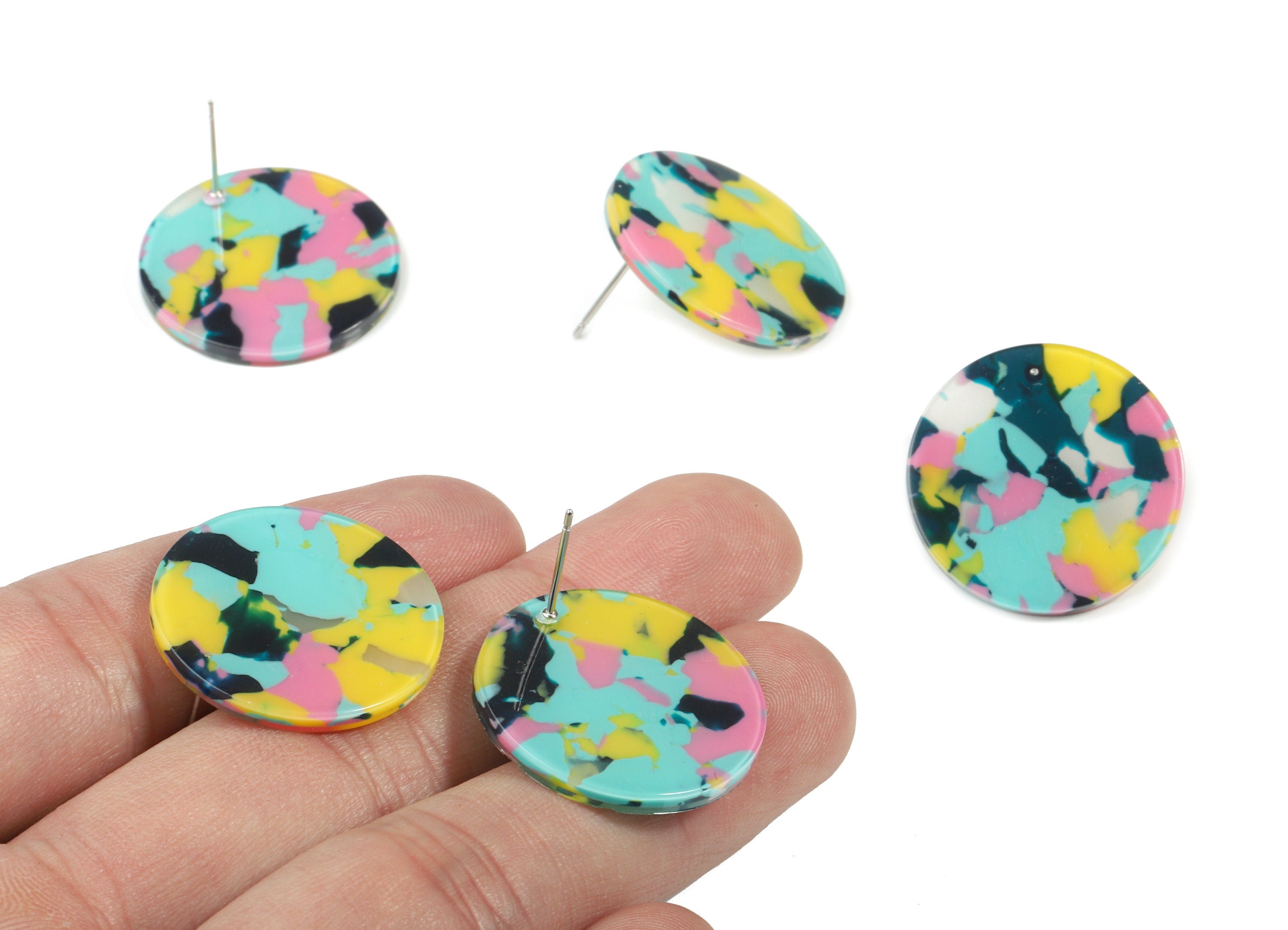 Acetate Round Earring Stud - Circle Earring Post - Earring Post - Jewelry Supplies - Color Code: A111 - 25.05x25.05x2.3mm - AC1813-A111 - DOMEDBAZAAR
