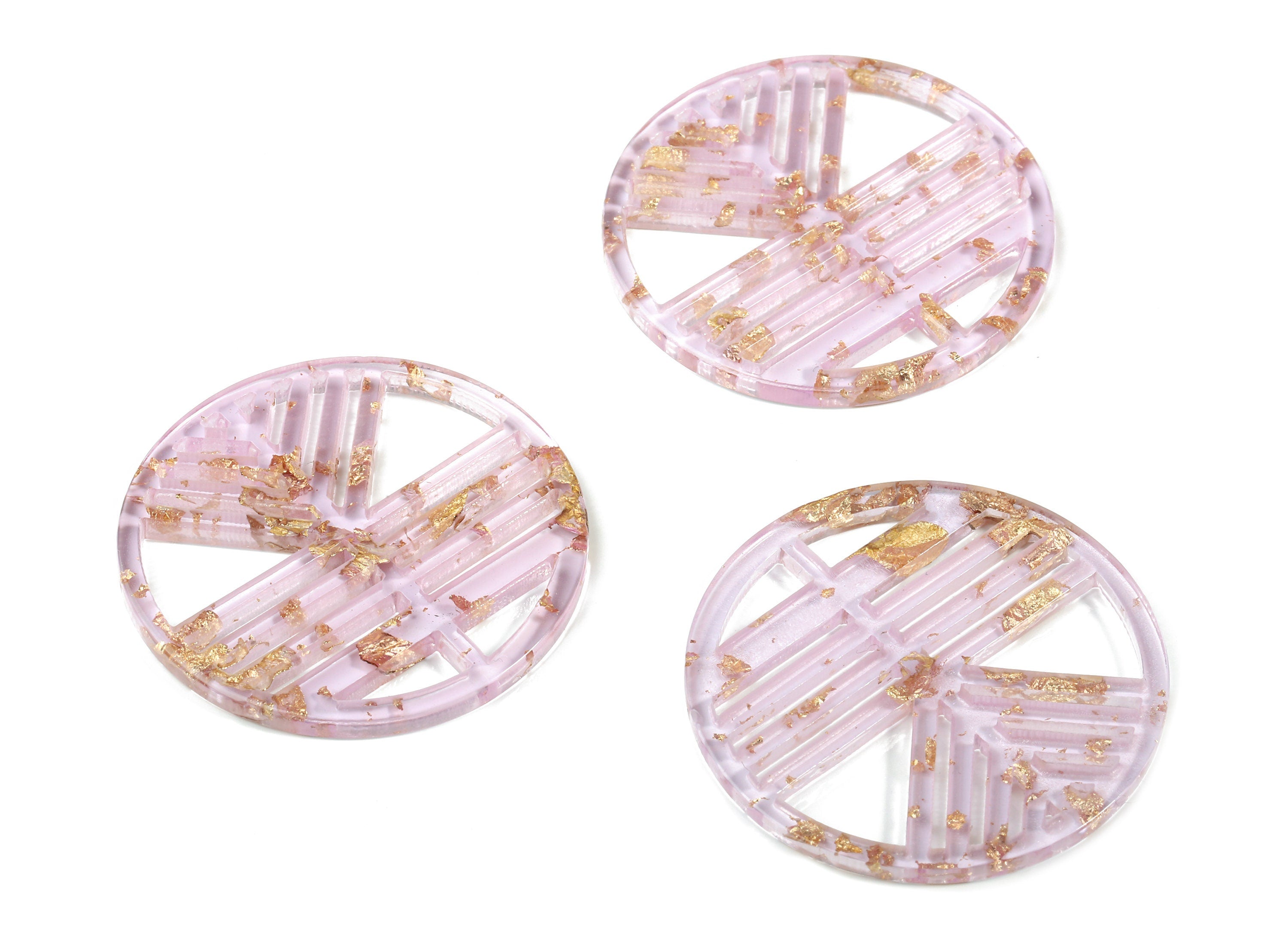 Acrylic Geometric Charms - Round Earring Charm - Purple & Gold Confetti - Jewelry Supplies - Color Code:A293 - 39.6x39.6x2.5mm - AC1820-A293 - DOMEDBAZAAR