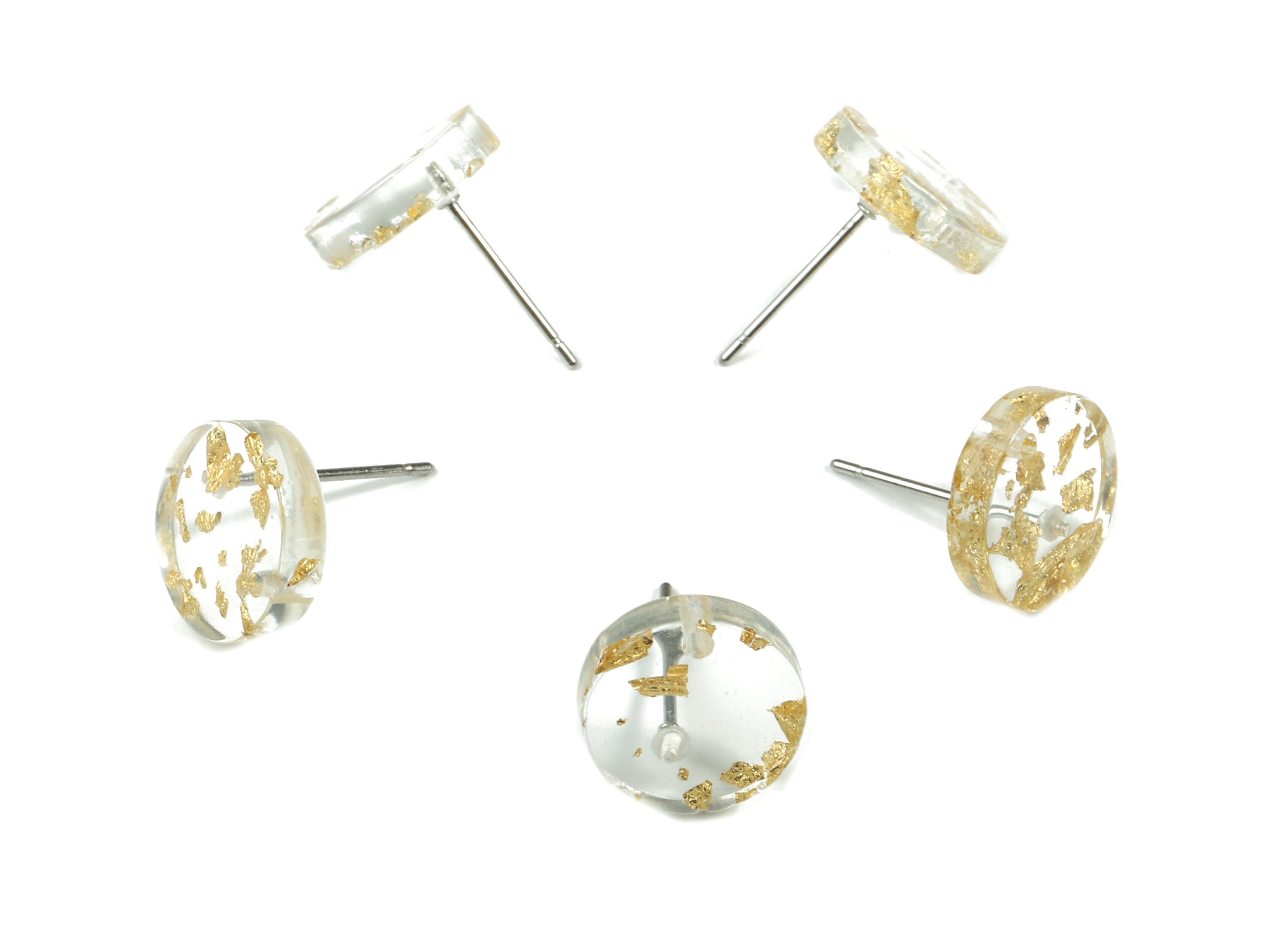 Acrylic Round Earring Stud - Circle Earring Post - Gold Color Flake - Surgical Stud - Color Code: A255 - 11.6x11.6x2.95mm - AC1139-A255 - DOMEDBAZAAR