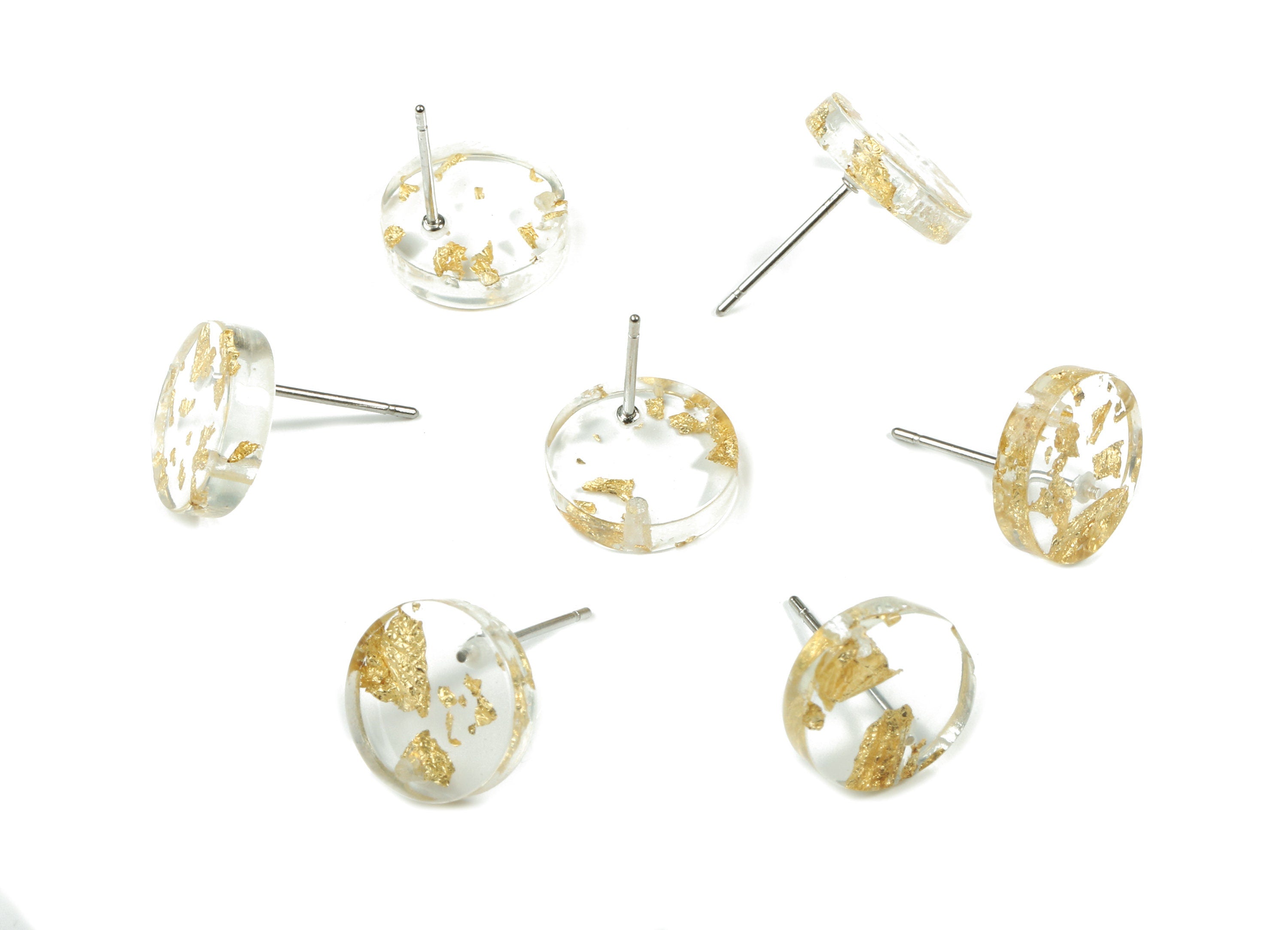Acrylic Round Earring Stud - Circle Earring Post - Gold Color Flake - Surgical Stud - Color Code: A255 - 11.6x11.6x2.95mm - AC1139-A255 - DOMEDBAZAAR
