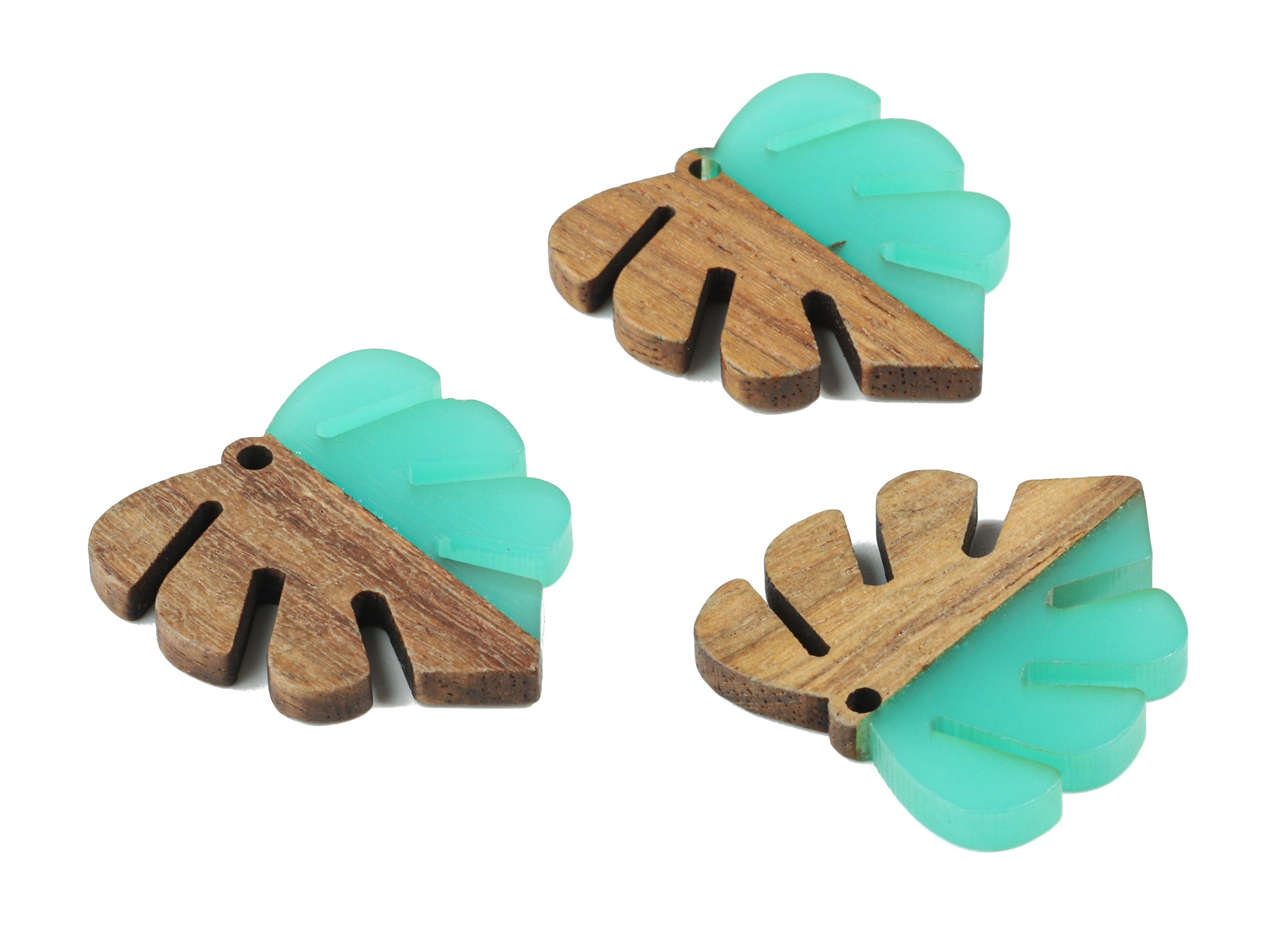 Epoxy Redwood Monstera Charm - Epoxy Resin Wood Leaf Pendant -  Redwood and Resin Necklace - Jewelry Supplies - 30.45x28.25x3.83mm - BB1094J - DOMEDBAZAAR