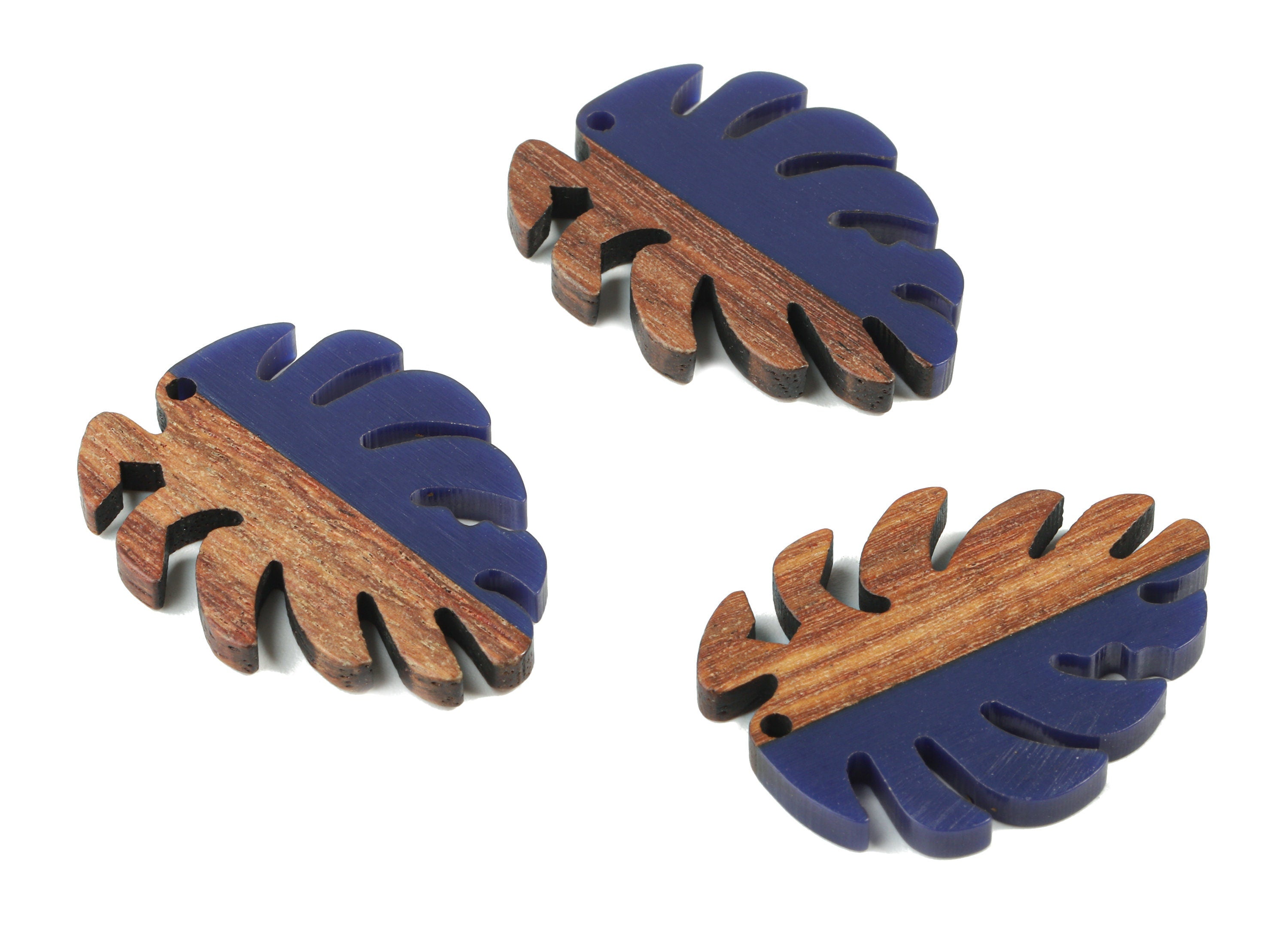 Epoxy Redwood Monstera Charm - Epoxy Resin Wood Leaf Pendant -  Redwood and Resin Necklace - Jewelry Supplies - 38.26x29.06x3.67mm - BB1095G - DOMEDBAZAAR