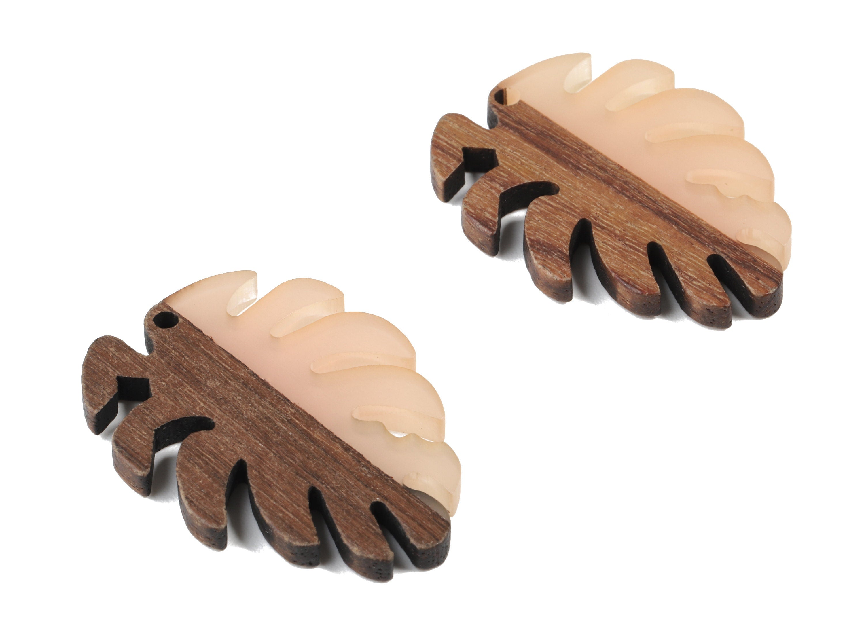 Epoxy Redwood Monstera Charm - Epoxy Resin Wood Leaf Pendant -  Redwood and Resin Necklace - Jewelry Supplies - 38.26x29.06x3.67mm - BB1095H - DOMEDBAZAAR