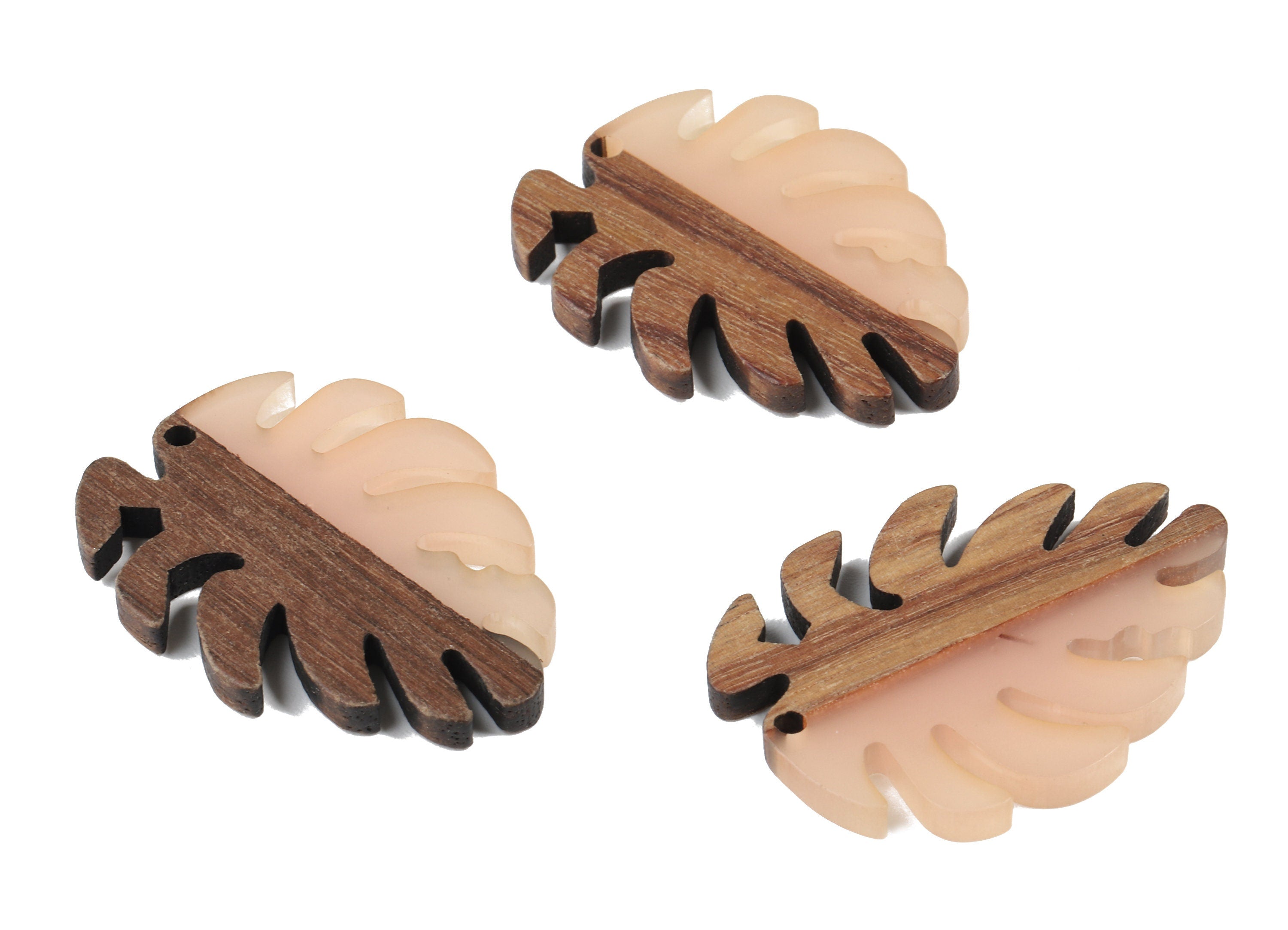 Epoxy Redwood Monstera Charm - Epoxy Resin Wood Leaf Pendant -  Redwood and Resin Necklace - Jewelry Supplies - 38.26x29.06x3.67mm - BB1095H - DOMEDBAZAAR