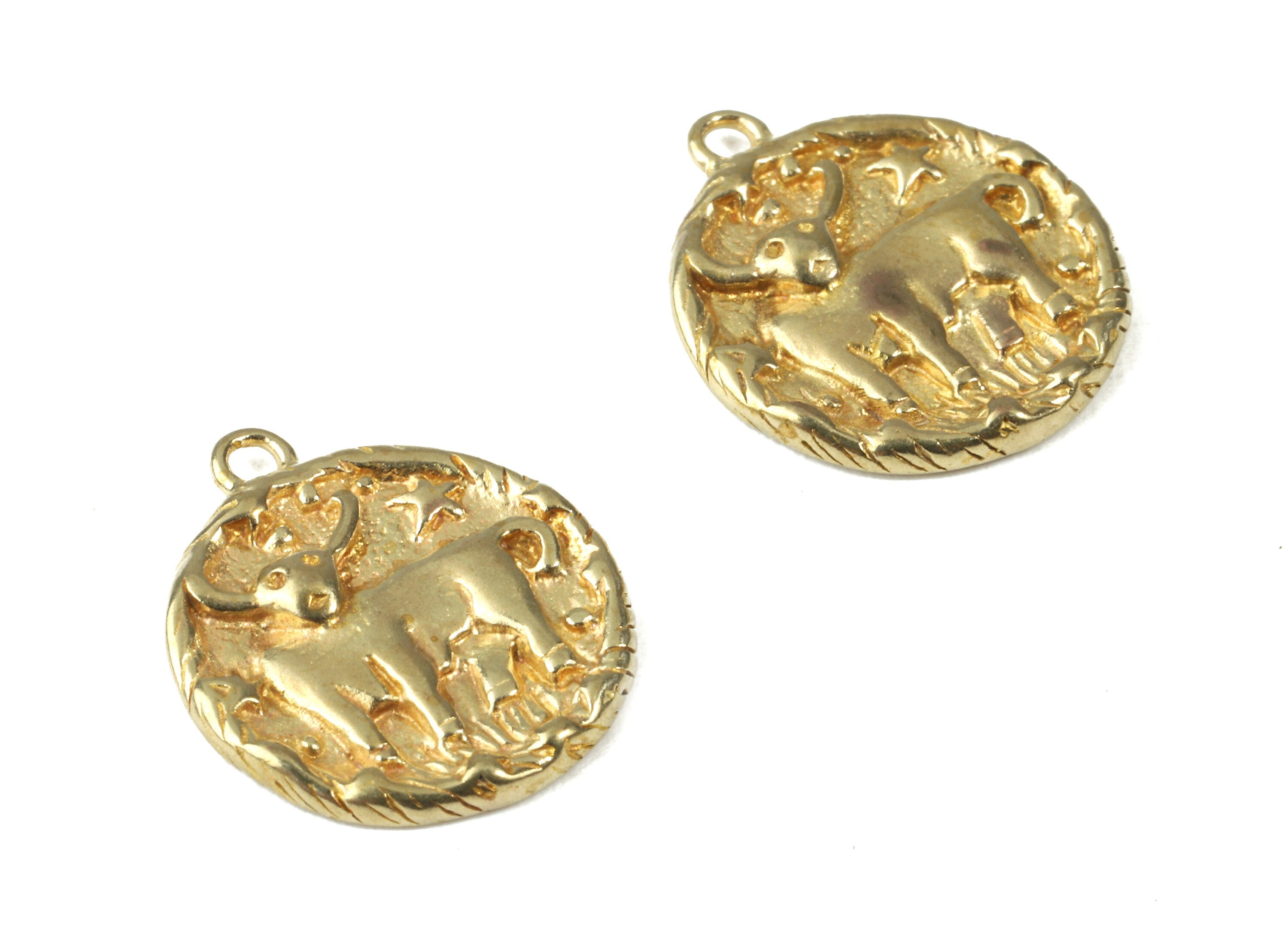 Brass Taurus Earring Charms - Raw Brass Horoscopes Pendant and Necklace - Earring Findings - Jewelry Supplies - 16.59x14.39x2.25mm - PP2984 - DOMEDBAZAAR