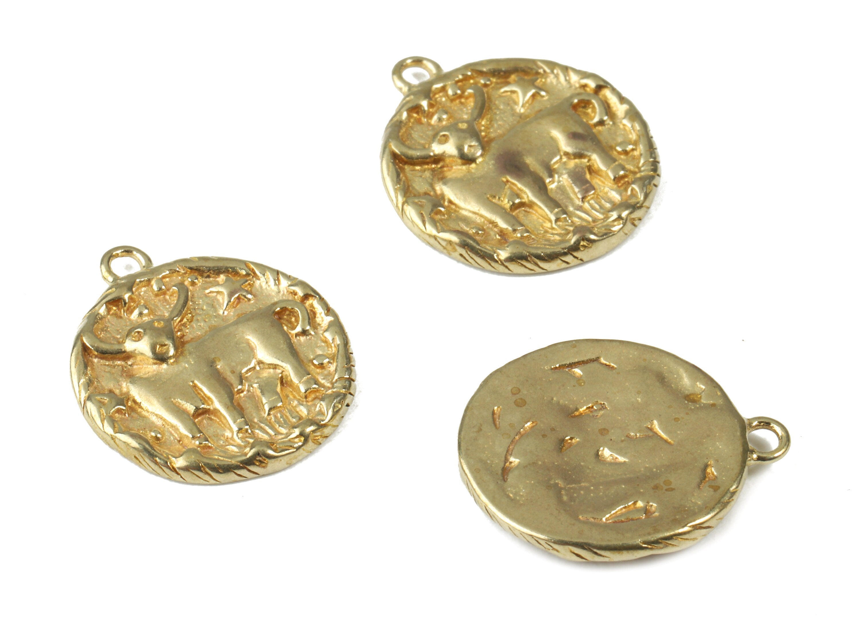 Brass Taurus Earring Charms - Raw Brass Horoscopes Pendant and Necklace - Earring Findings - Jewelry Supplies - 16.59x14.39x2.25mm - PP2984 - DOMEDBAZAAR