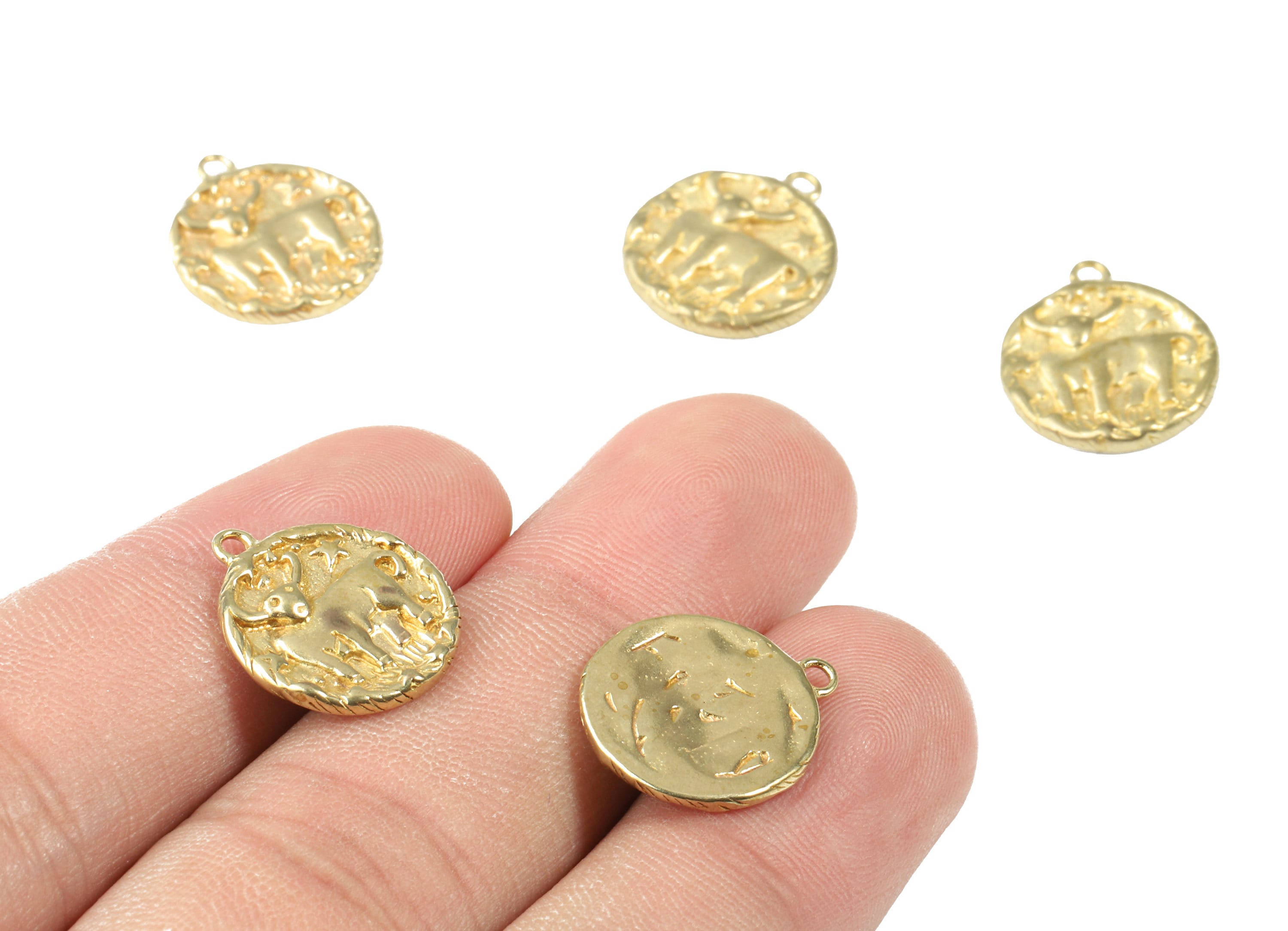 Brass Taurus Earring Charms - Raw Brass Horoscopes Pendant and Necklace - Earring Findings - Jewelry Supplies - 16.59x14.39x2.25mm - PP2984 - DOMEDBAZAAR