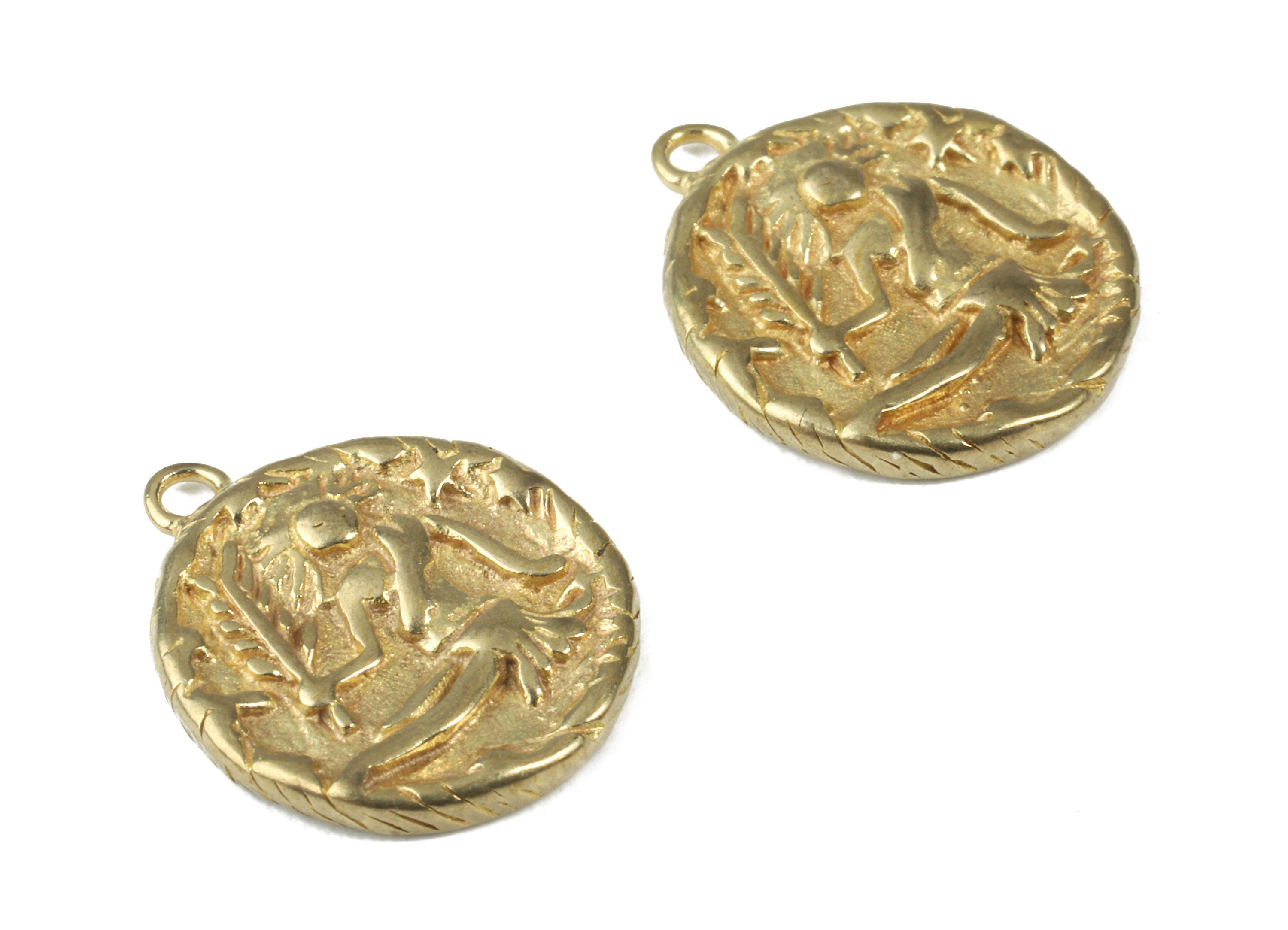 Brass Virgo Earring Charms - Raw Brass Horoscopes Pendant and Necklace - Earring Findings - Jewelry Supplies - 16.59x14.39x2.25mm - PP2985 - DOMEDBAZAAR