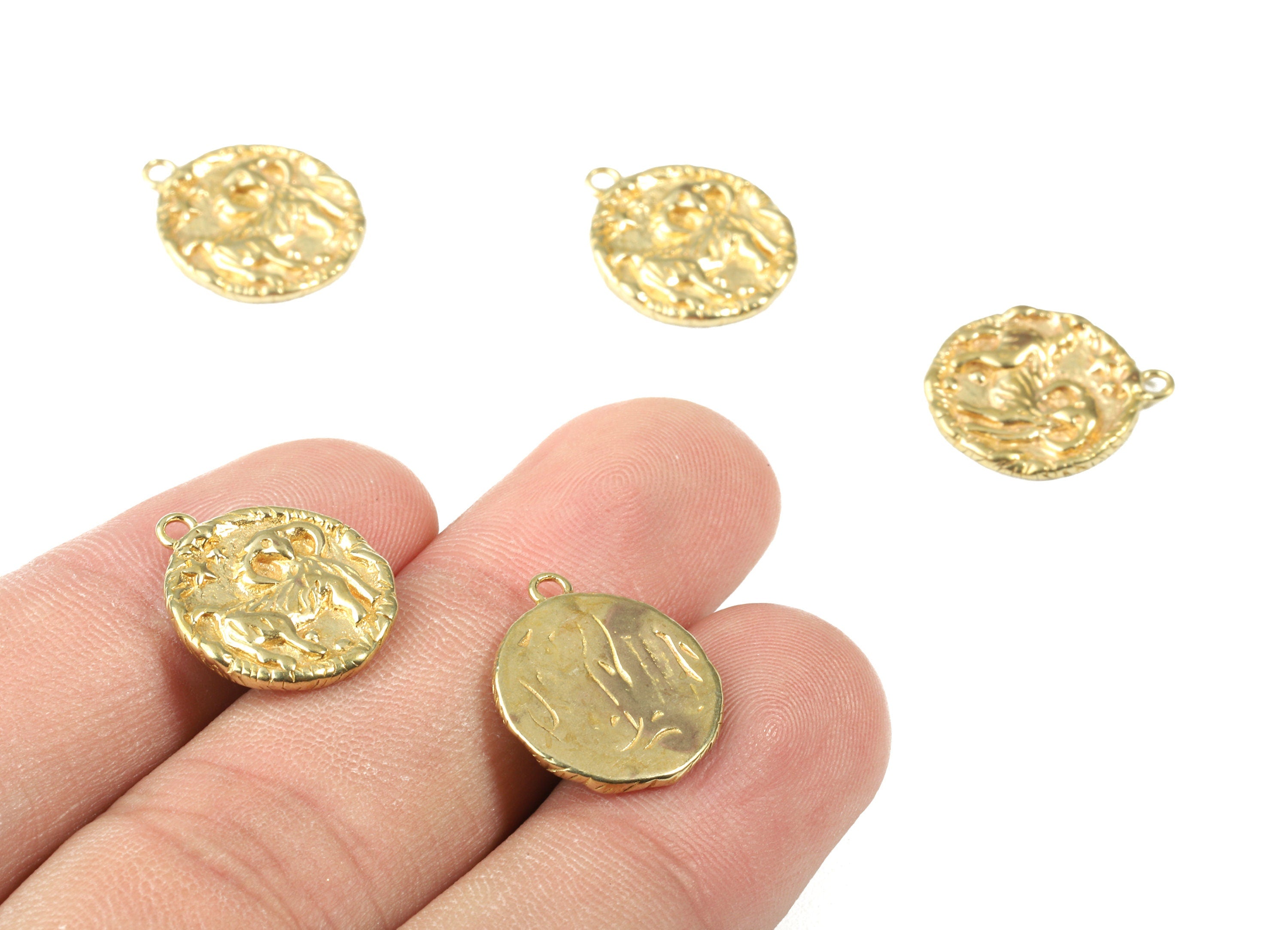 Brass Aries Earring Charms - Raw Brass Horoscopes Pendant and Necklace - Earring Findings - Jewelry Supplies - 16.59x14.39x2.25mm - PP2988 - DOMEDBAZAAR