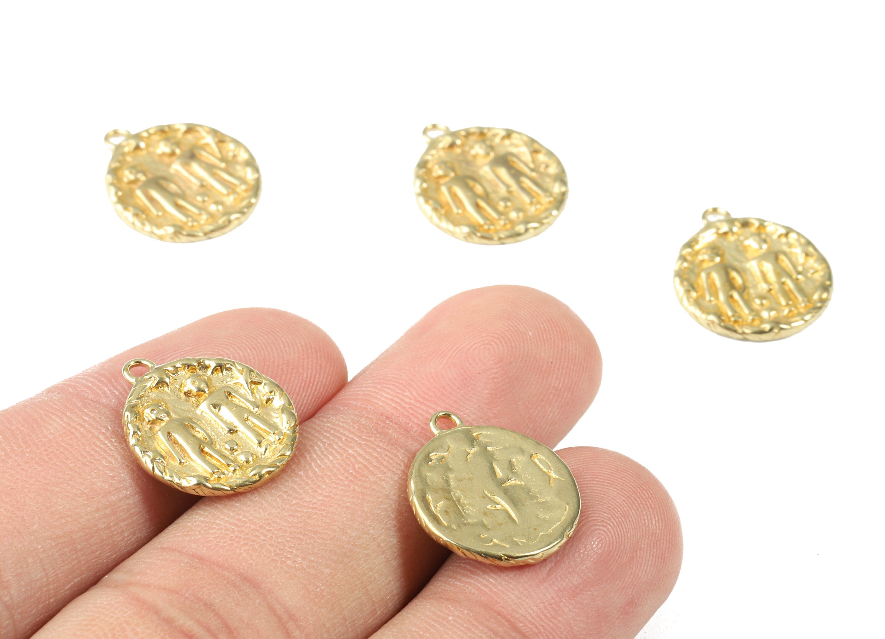 Brass Gemini Earring Charms - Raw Brass Horoscopes Pendant and Necklace - Earring Findings - Jewelry Supplies - 16.59x14.39x2.25mm - PP2989 - DOMEDBAZAAR