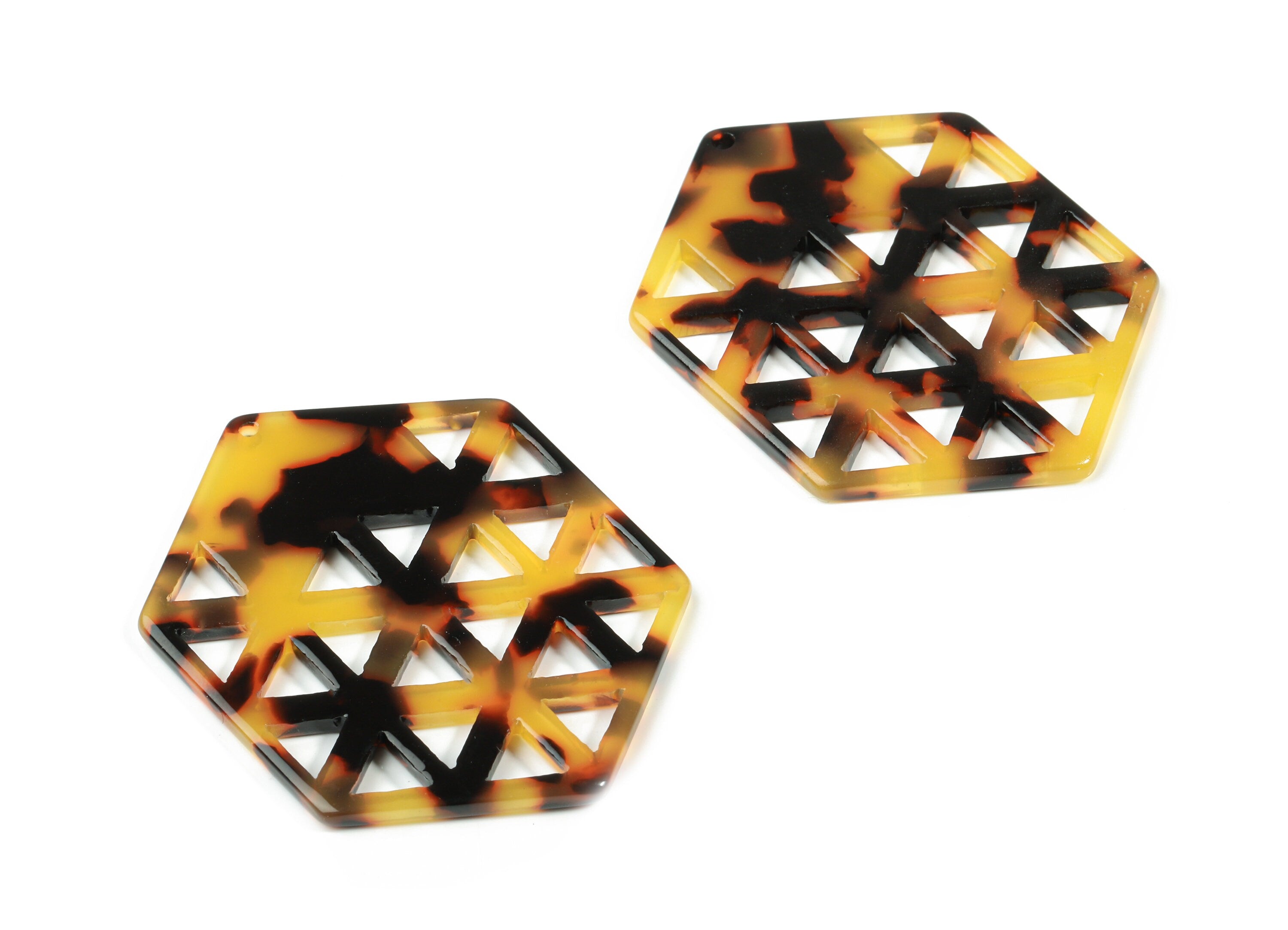 Acetate Hexagon Earring Charms - Honeycomb Pendant - Tortoise Shell - Jewelry Supplies - Color Code:A01 - 52.1x39.4x2.6mm - AC1821-A01 - DOMEDBAZAAR