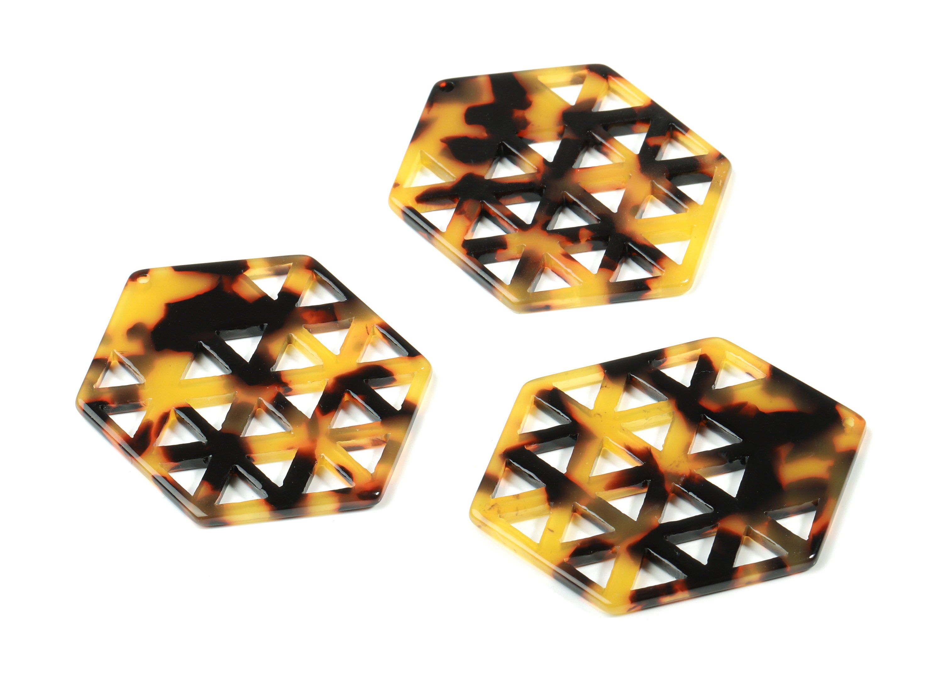 Acetate Hexagon Earring Charms - Honeycomb Pendant - Tortoise Shell - Jewelry Supplies - Color Code:A01 - 52.1x39.4x2.6mm - AC1821-A01 - DOMEDBAZAAR