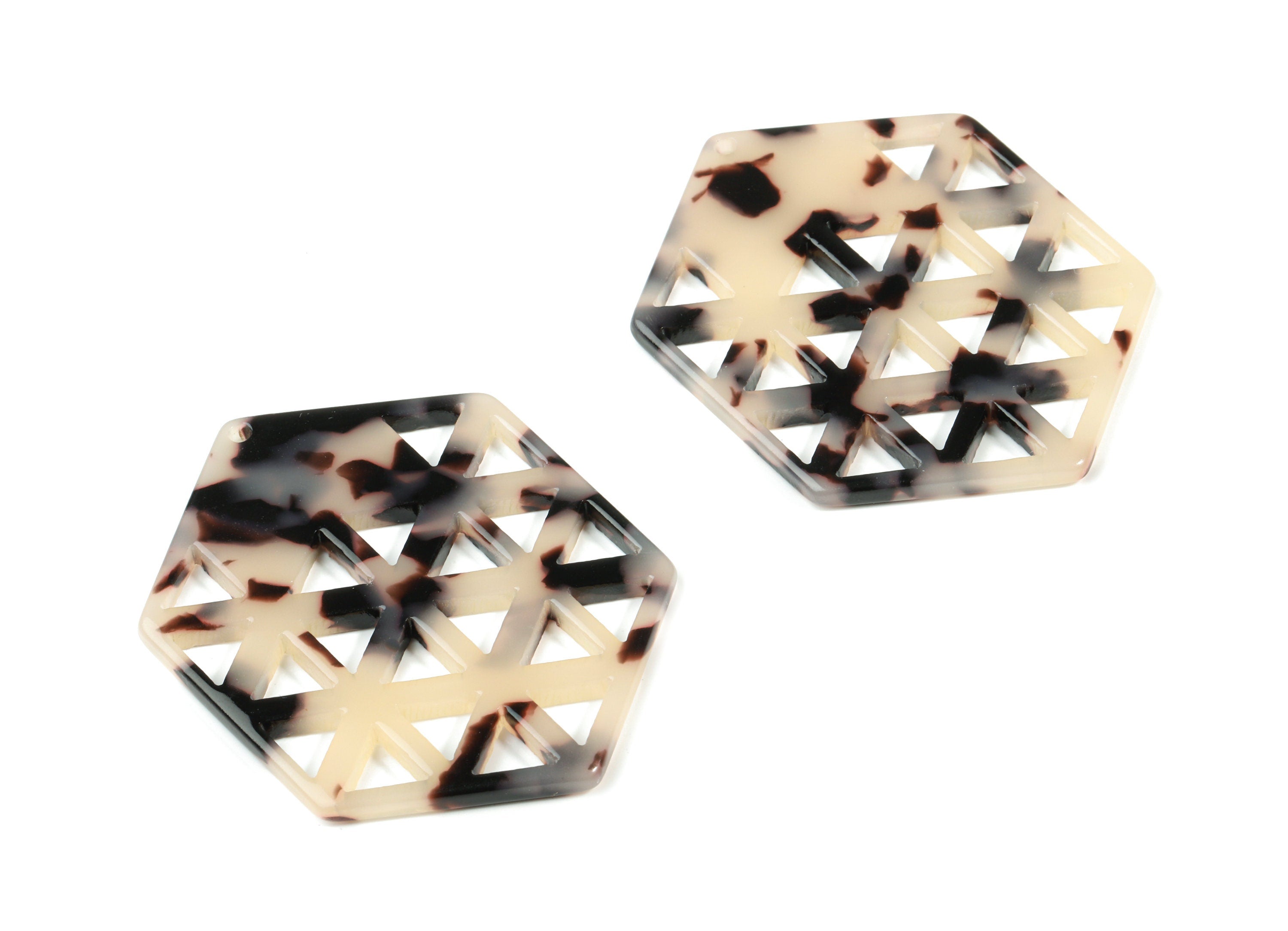 Acetate Hexagon Earring Charm - Honeycomb Pendant - Blonde Tortoise Shell - Jewelry Supplies - Color Code:A07 - 52.1x39.4x2.6mm - AC1821-A07 - DOMEDBAZAAR