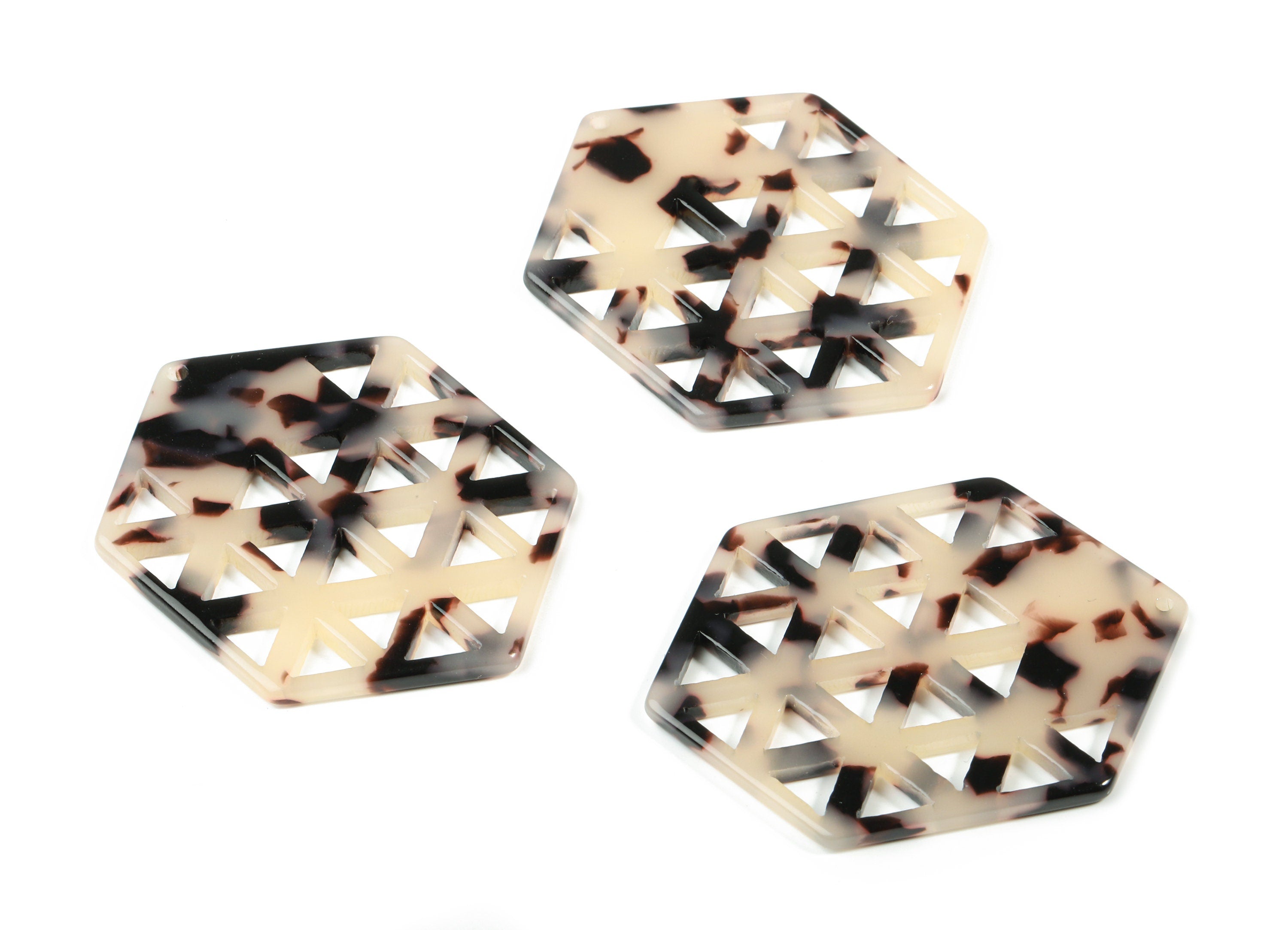 Acetate Hexagon Earring Charm - Honeycomb Pendant - Blonde Tortoise Shell - Jewelry Supplies - Color Code:A07 - 52.1x39.4x2.6mm - AC1821-A07 - DOMEDBAZAAR