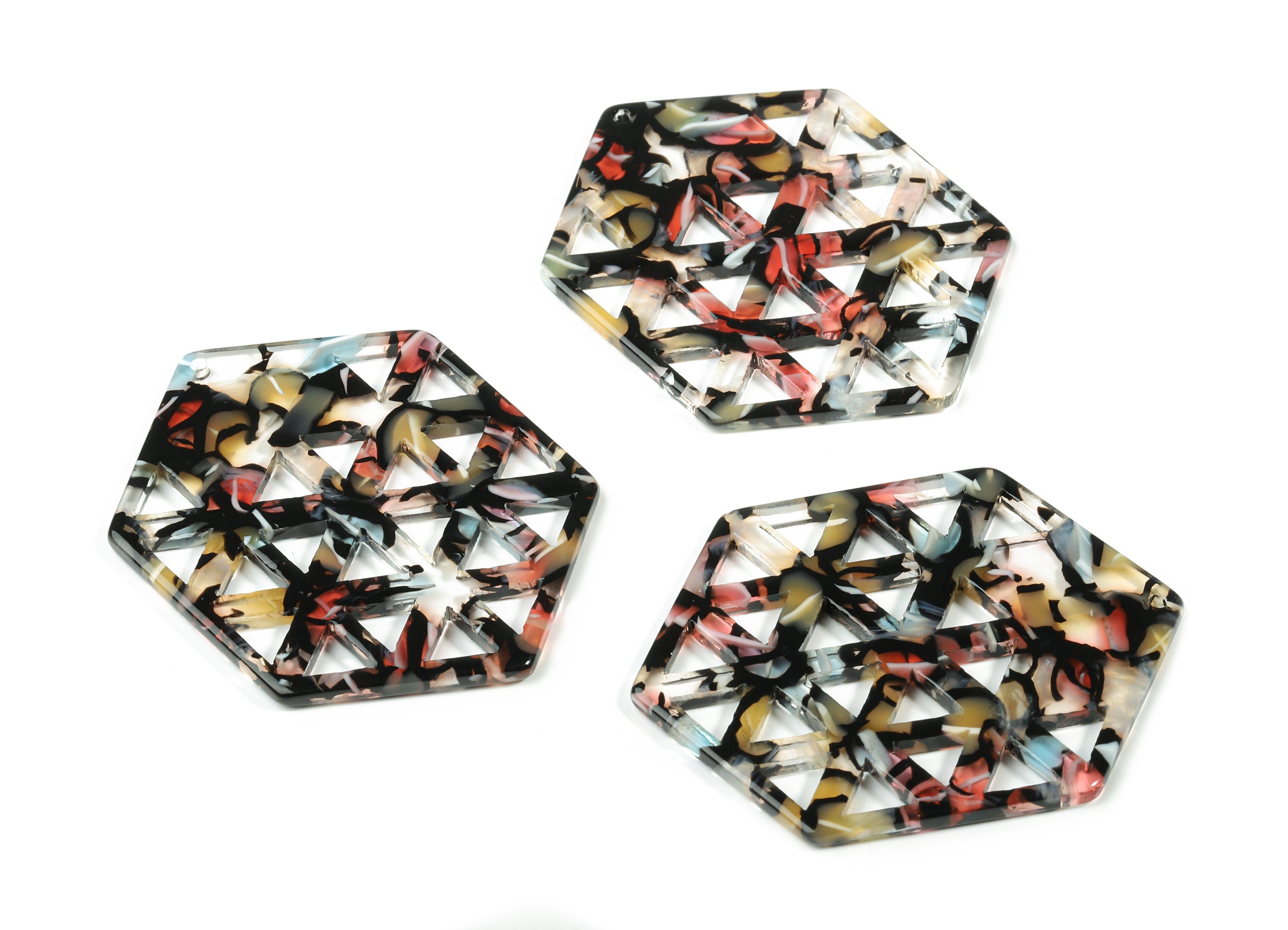 Acetate Hexagon Earring Charm - Honeycomb Pendant - Earring Findings - Jewelry Supplies - Color Code:A343 - 52.21x39.47x2.43mm - AC1821-A343 - DOMEDBAZAAR