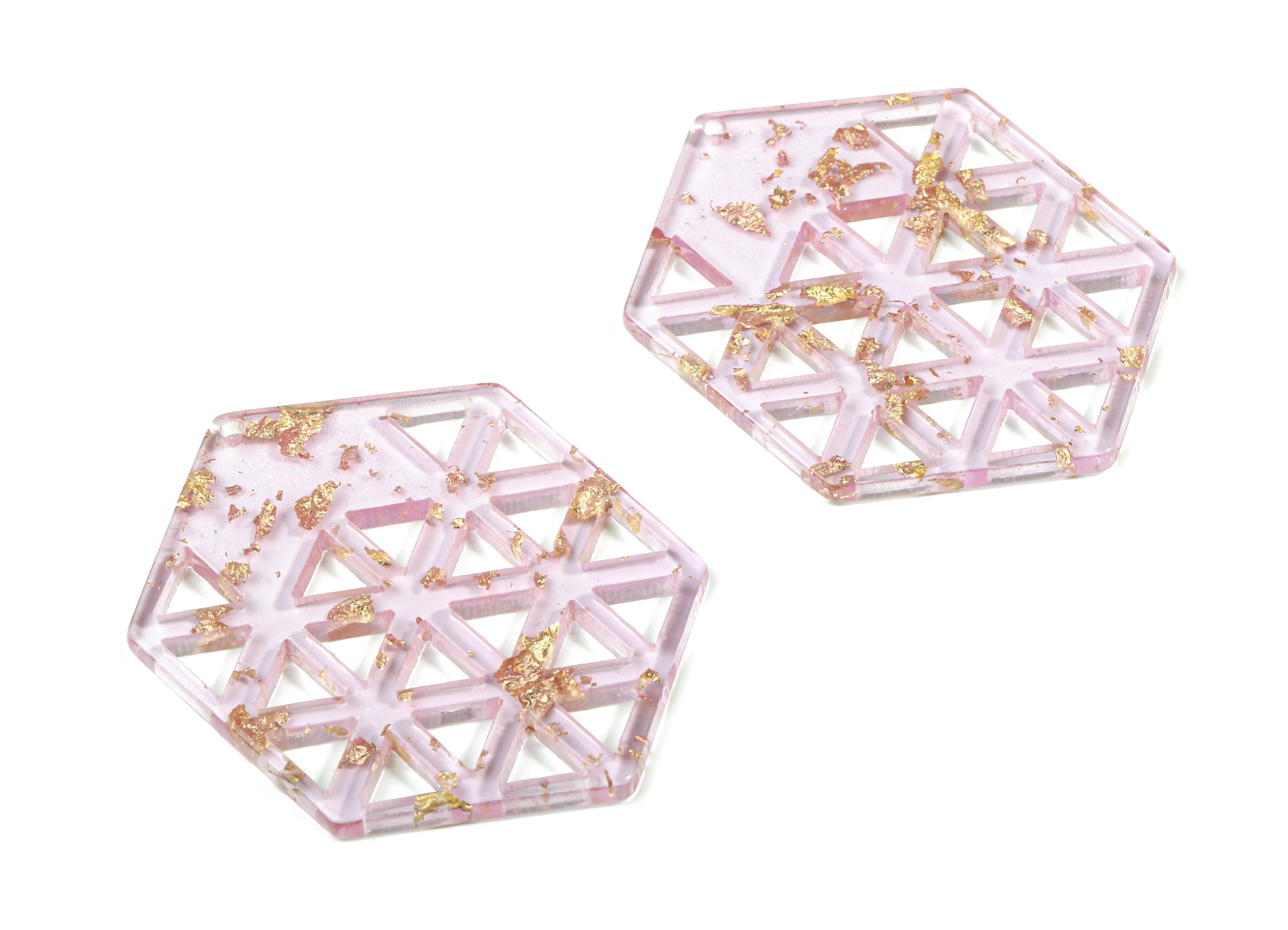 Acrylic Hexagon Earring Charm - Honeycomb Pendant - Gold Confetti - Color Code:A293 - 52.36x39.21x2.66mm - AC1821-A293 - DOMEDBAZAAR