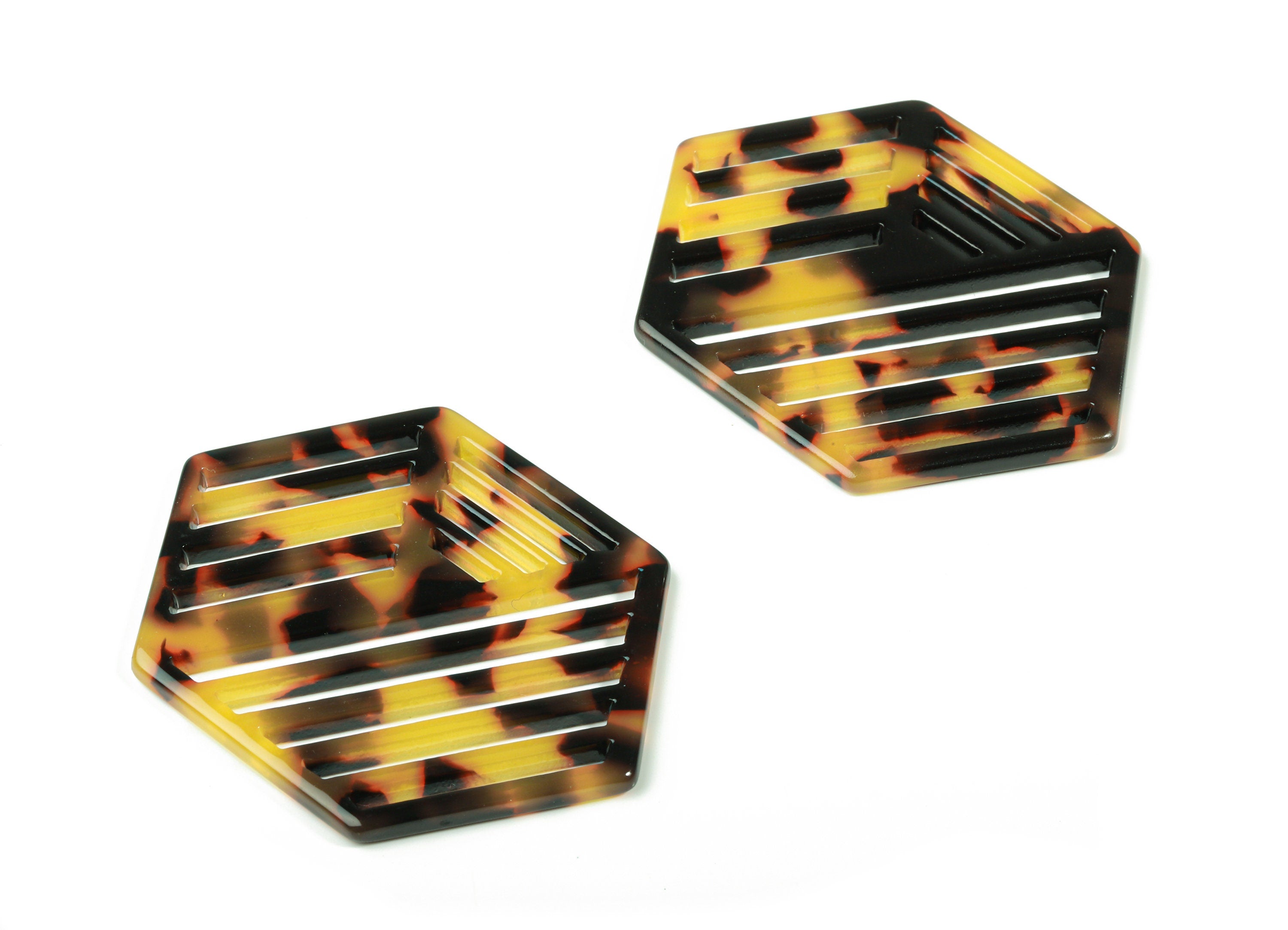 Acetate Hexagon Earring Charms - Hexagon Pendant - Tortoise Shell - Jewelry Making Supplies - Color Code:A01 - 51.88x39.3x2.6mm - AC1822-A01 - DOMEDBAZAAR