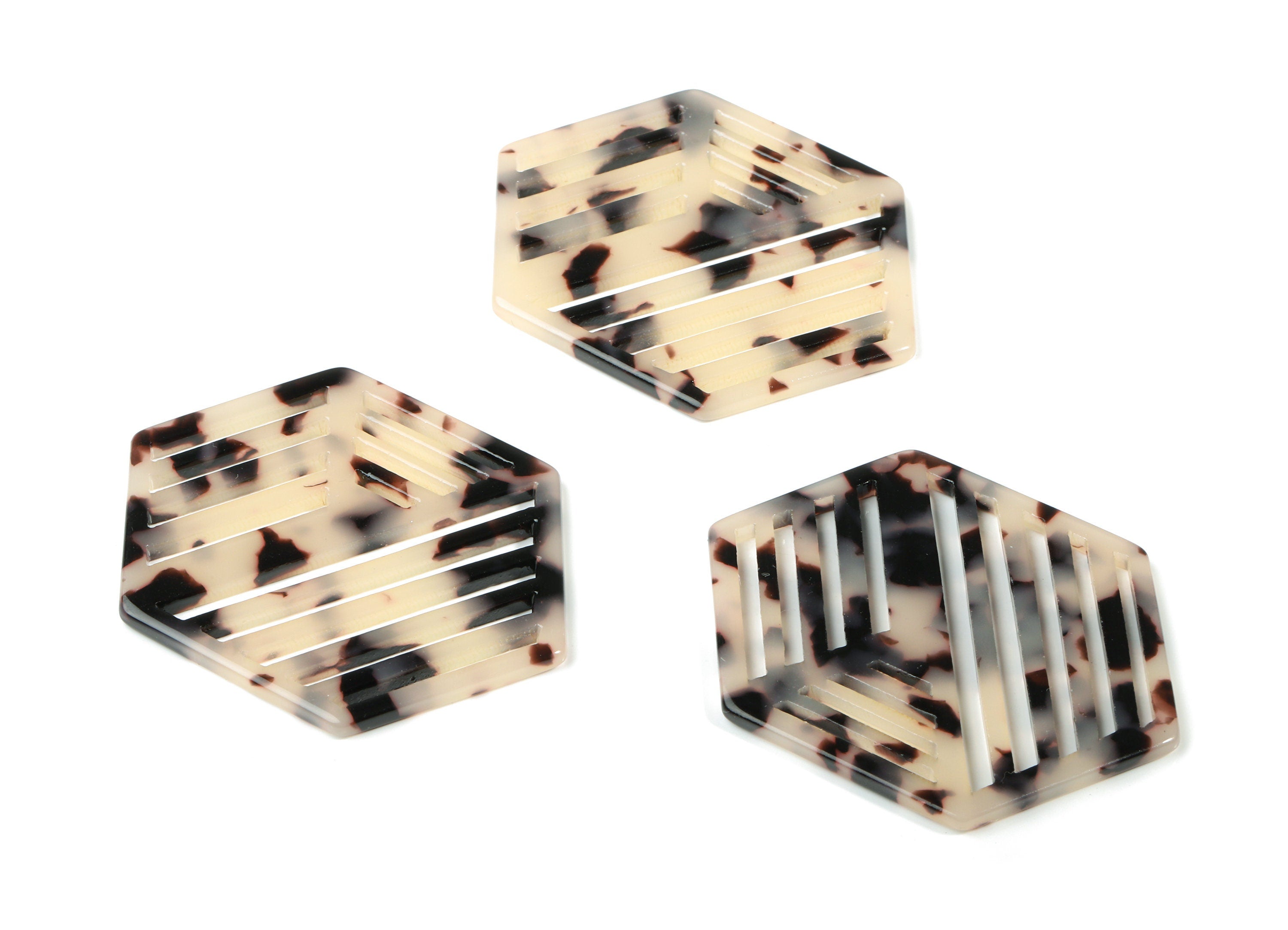 Acetate Hexagon Earring Charm - Hexagon Pendant - Blonde Tortoise Shell - Jewelry Supplies - Color Code:A07 - 52.16x39.48x2.7mm - AC1822-A07 - DOMEDBAZAAR