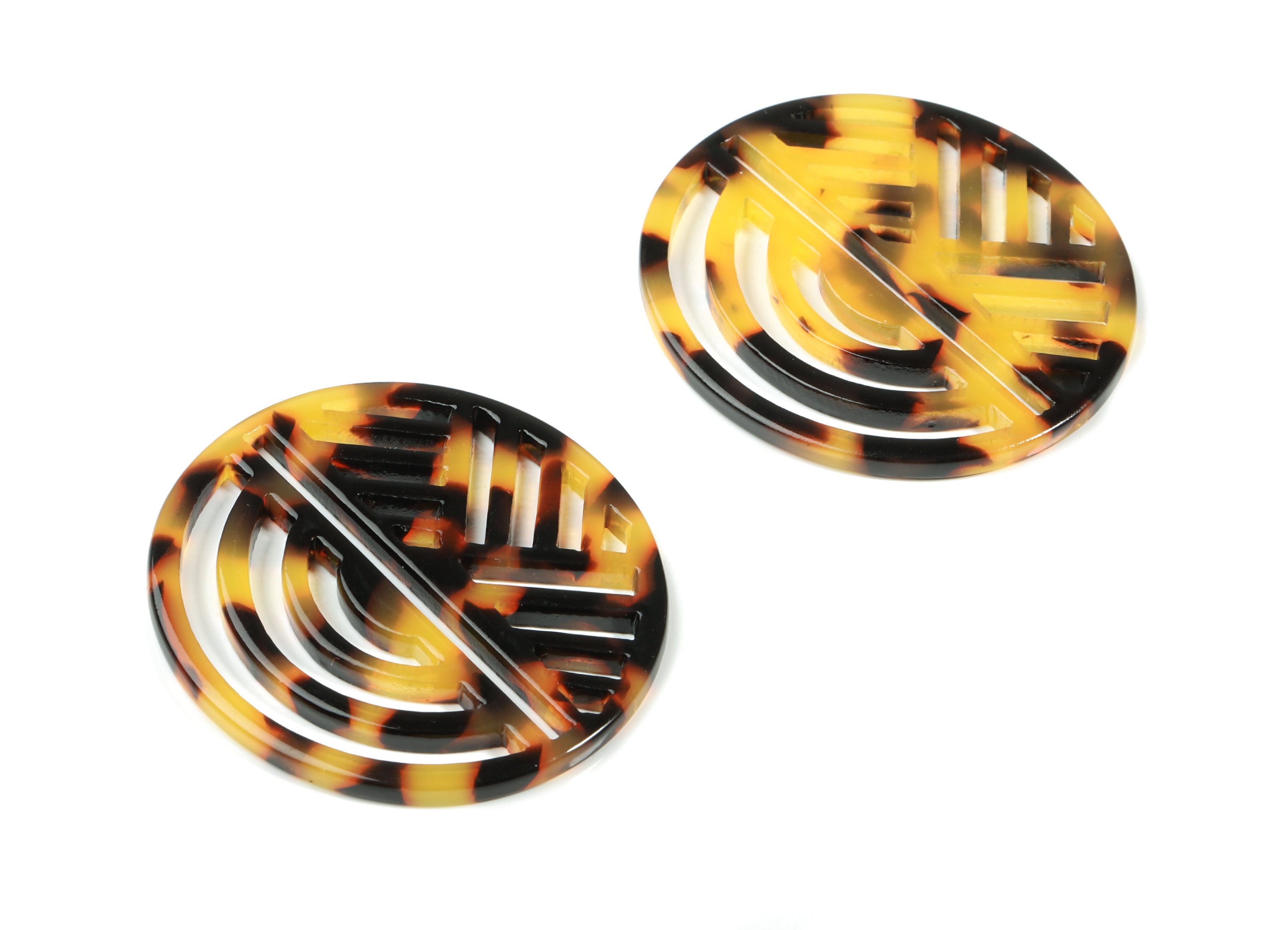 Acetate Oval Earring Charms - Geometric Pendant - Tortoise Shell - Jewelry Making Supplies - Color Code:A01 - 42.32x39.37x2.6mm - AC1824-A01 - DOMEDBAZAAR