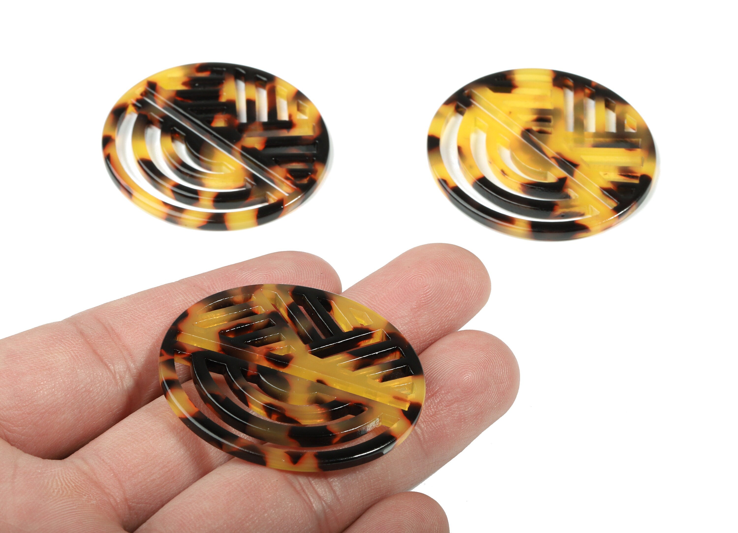 Acetate Oval Earring Charms - Geometric Pendant - Tortoise Shell - Jewelry Making Supplies - Color Code:A01 - 42.32x39.37x2.6mm - AC1824-A01 - DOMEDBAZAAR