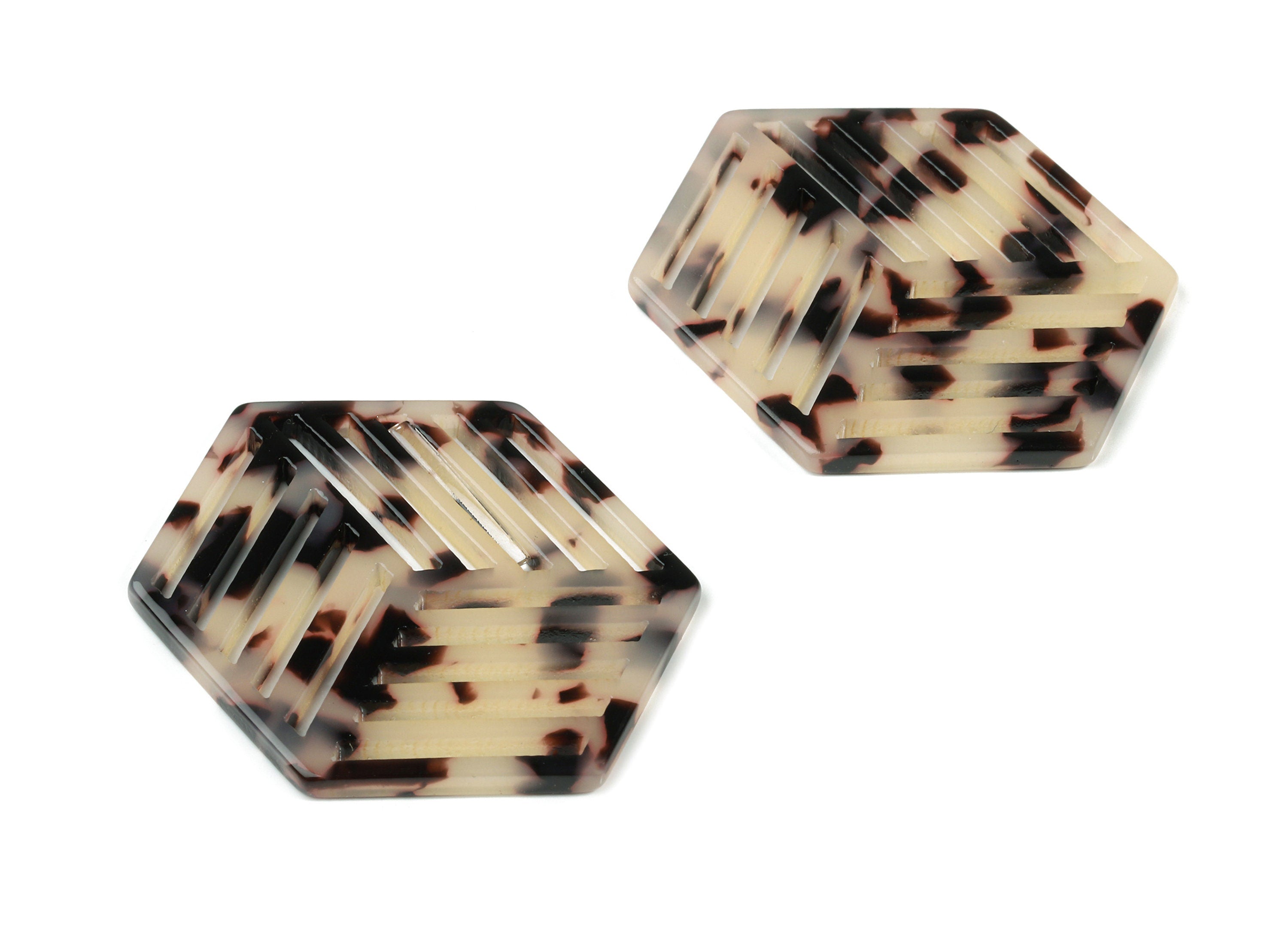 Acetate Hexagon Earring Charm - Hexagon Pendant - Blonde Tortoise Shell - Jewelry Supplies - Color Code:A07 - 44.94x34.6x2.66mm - AC1823-A07 - DOMEDBAZAAR