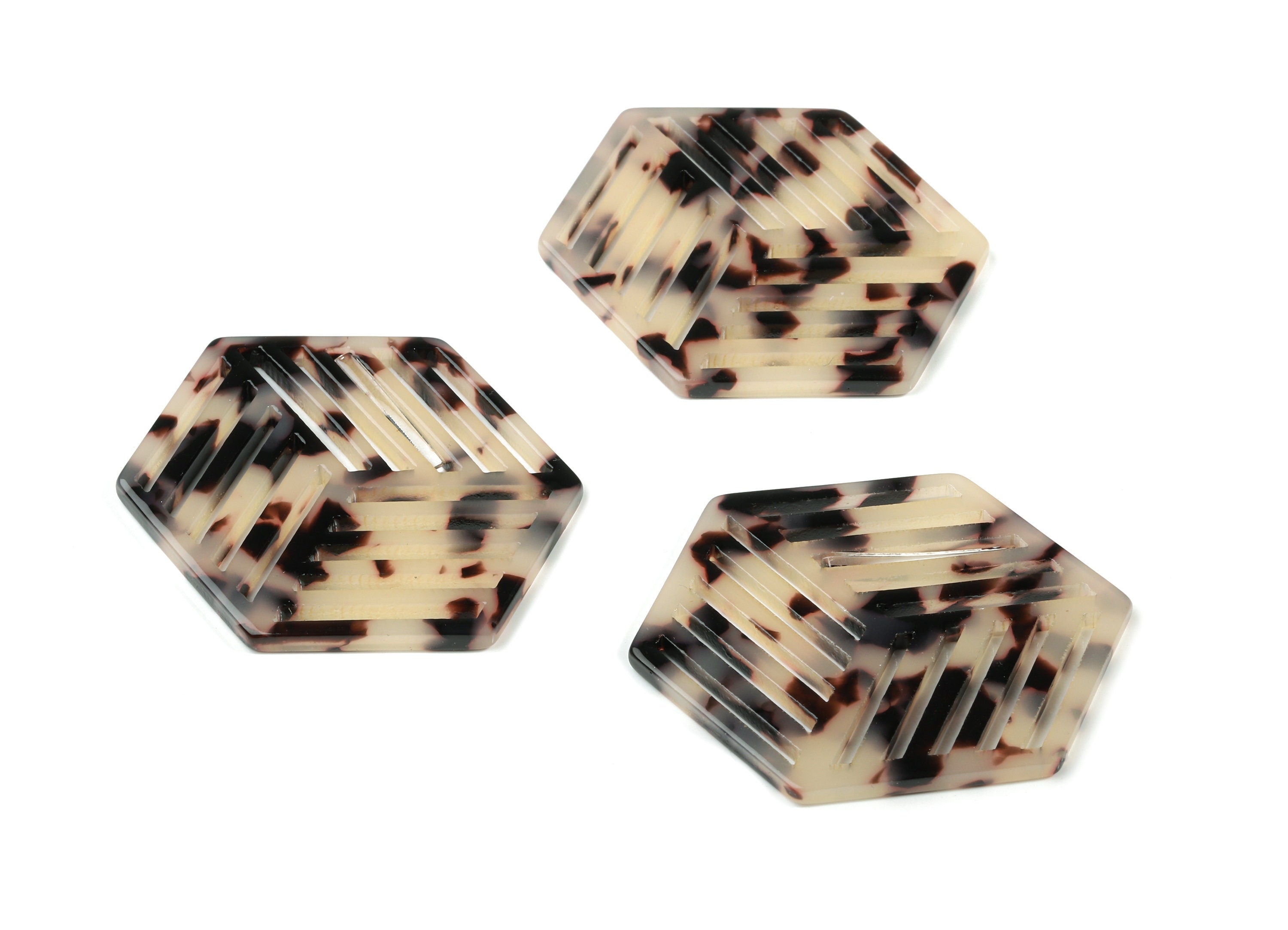 Acetate Hexagon Earring Charm - Hexagon Pendant - Blonde Tortoise Shell - Jewelry Supplies - Color Code:A07 - 44.94x34.6x2.66mm - AC1823-A07 - DOMEDBAZAAR