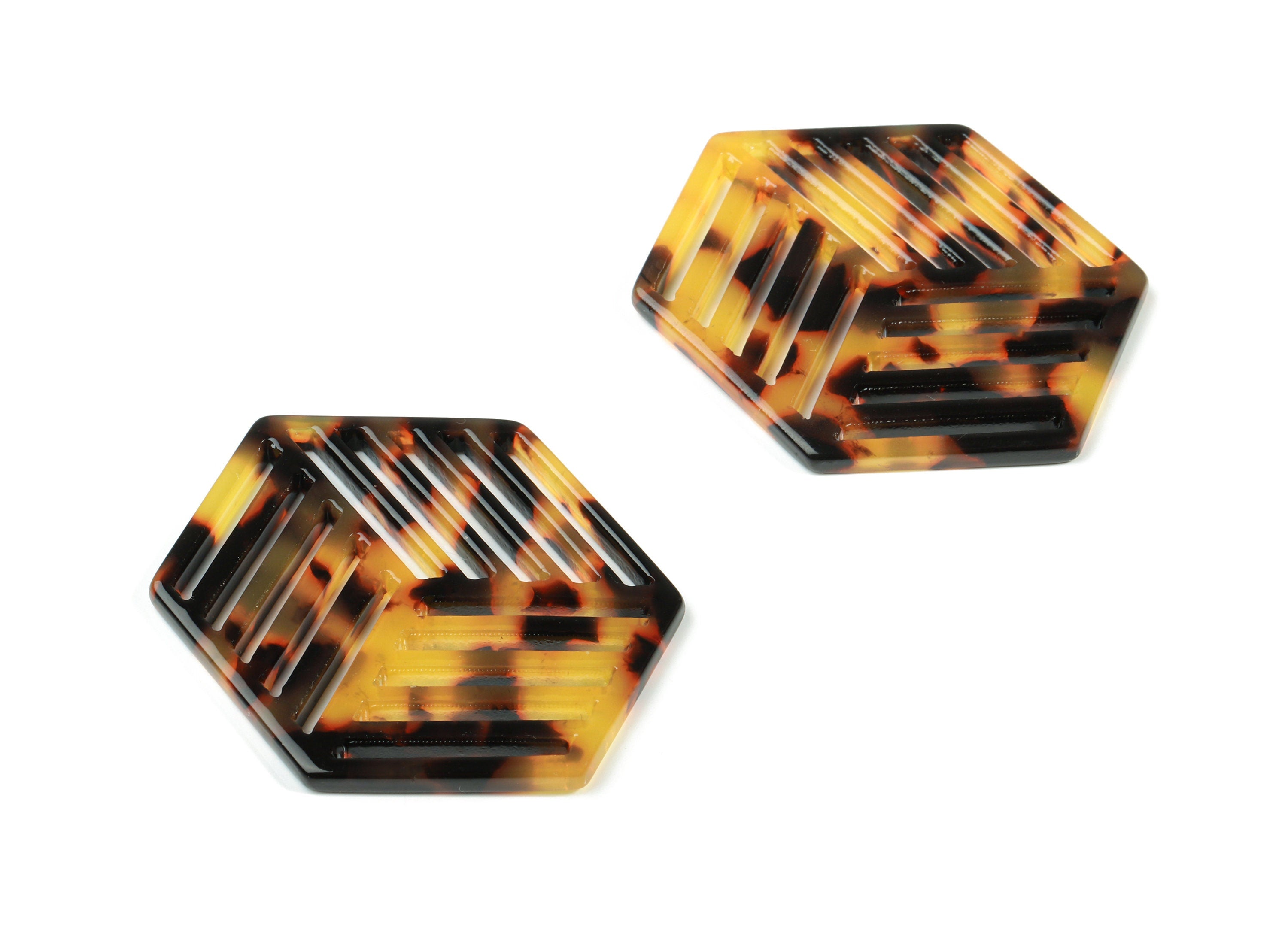 Acetate Hexagon Earring Charm - Hexagon Pendant - Tortoise Shell - Jewelry Supplies - Color Code:A01 - 44.62x34.34x2.71mm - AC1823-A01 - DOMEDBAZAAR