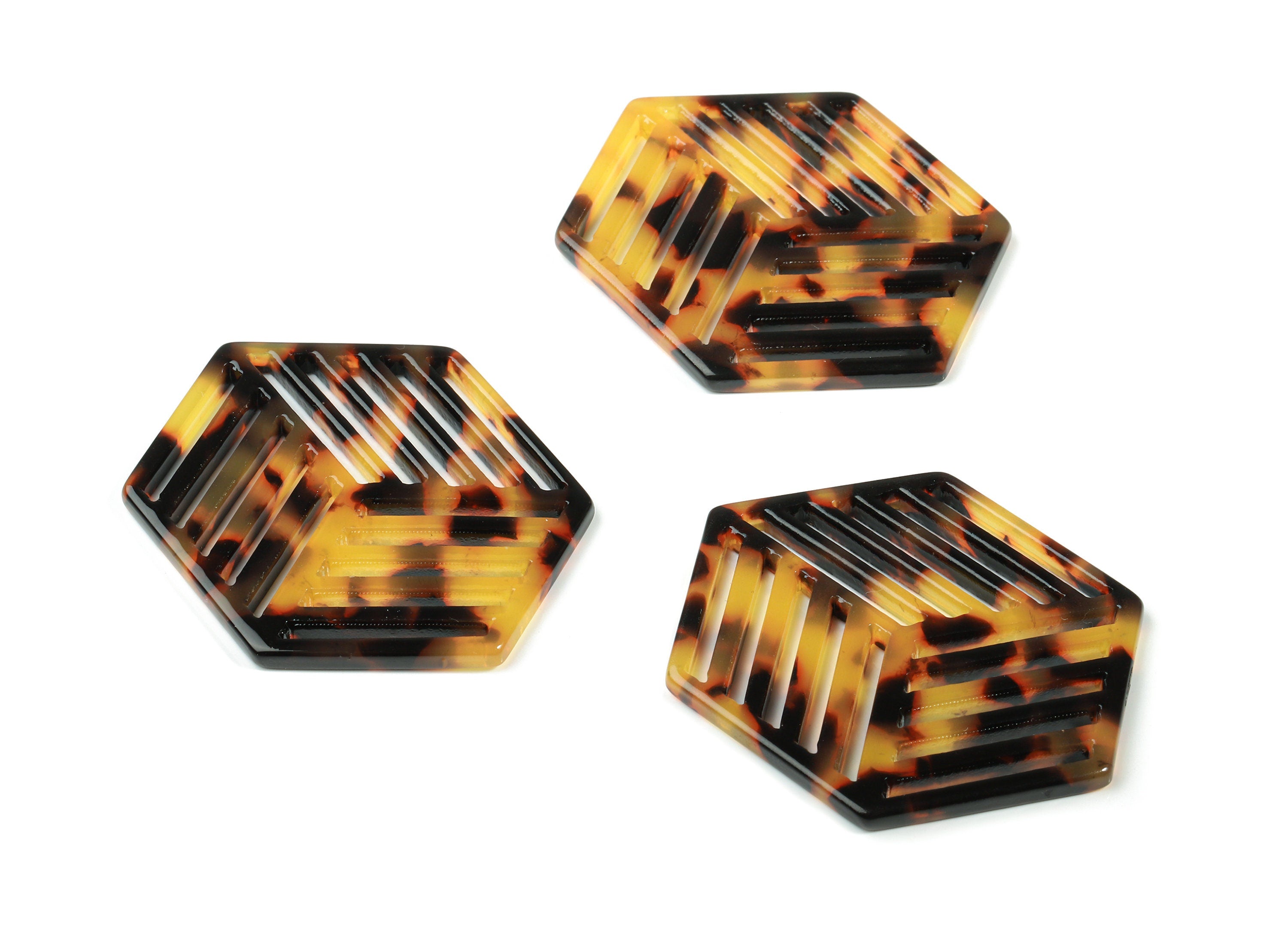 Acetate Hexagon Earring Charm - Hexagon Pendant - Tortoise Shell - Jewelry Supplies - Color Code:A01 - 44.62x34.34x2.71mm - AC1823-A01 - DOMEDBAZAAR
